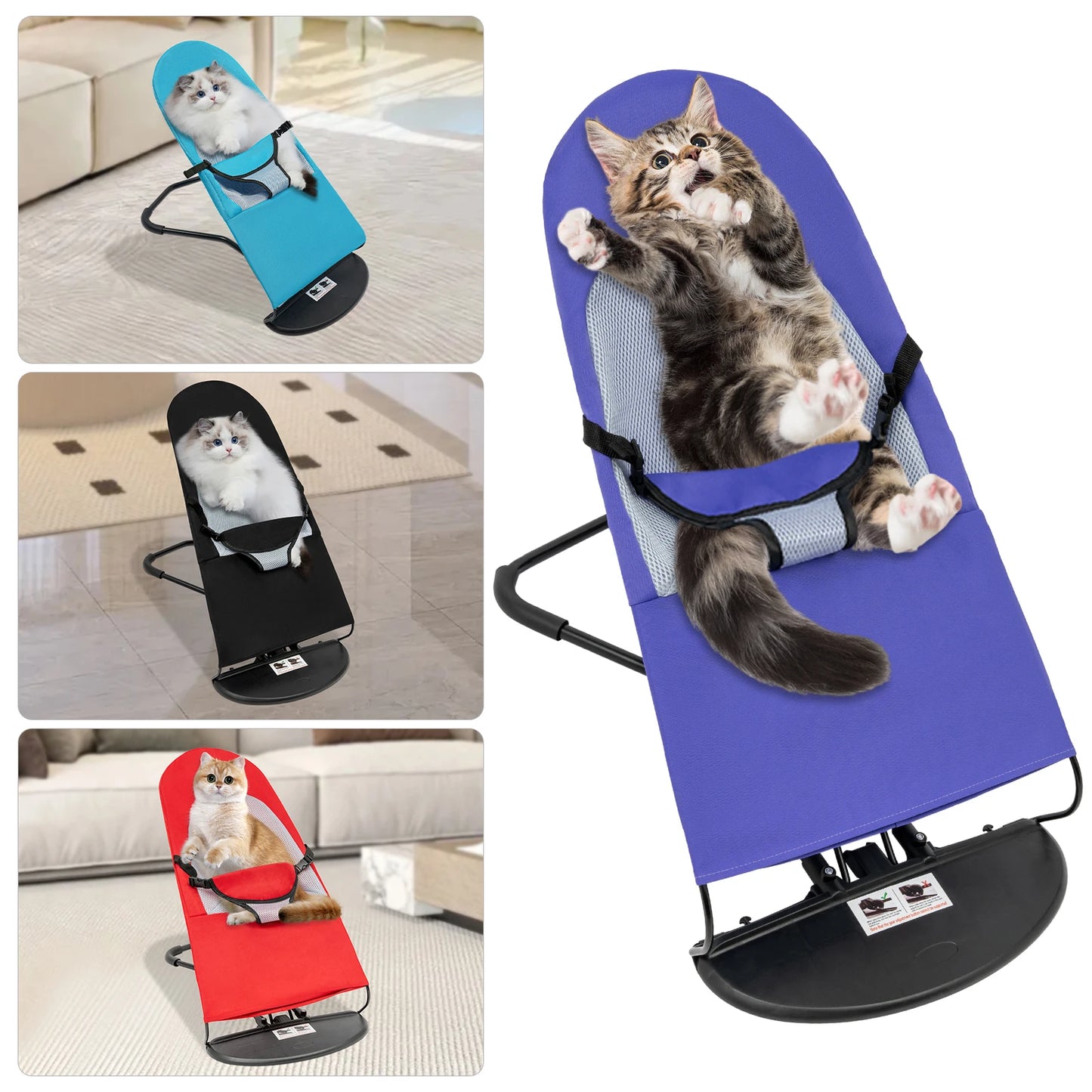 Pet Rocking Chair- Stainless Steel Bracket- Height Adjustable- Foldable- Portable with Anti-slip Pads for Home