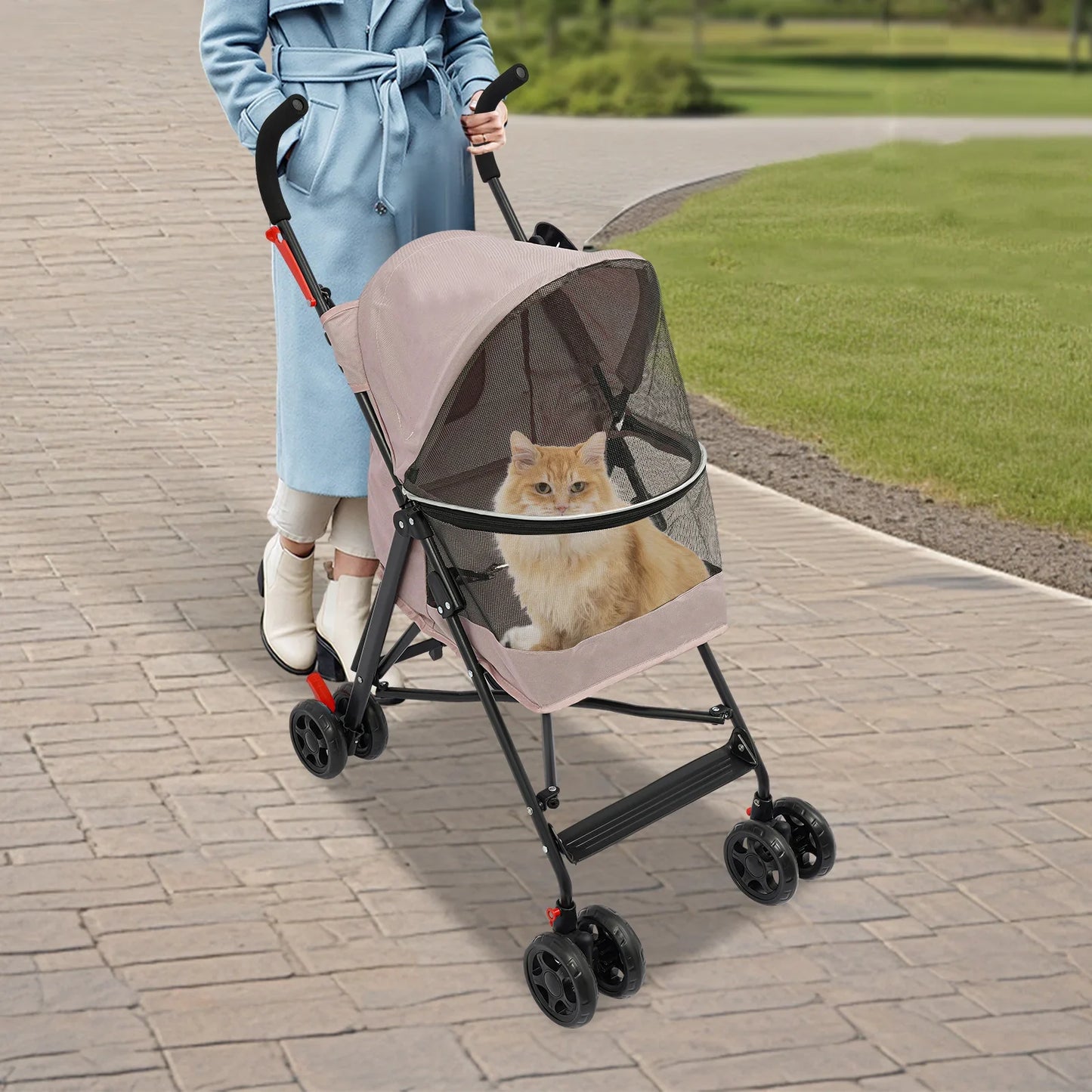 Premium Pet Stroller for Small/Medium Dogs- 360° Swivel Wheels- Safety Tether- Foldable Design w/Breathable Mesh with Cushion