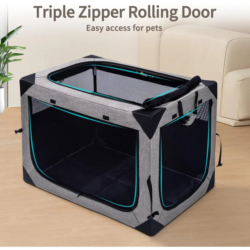 Dog Crates - 36 Inch Collapsible Soft Dog Crate- 3-Door Foldable Soft Kennel- Portable Pet Travel Cage