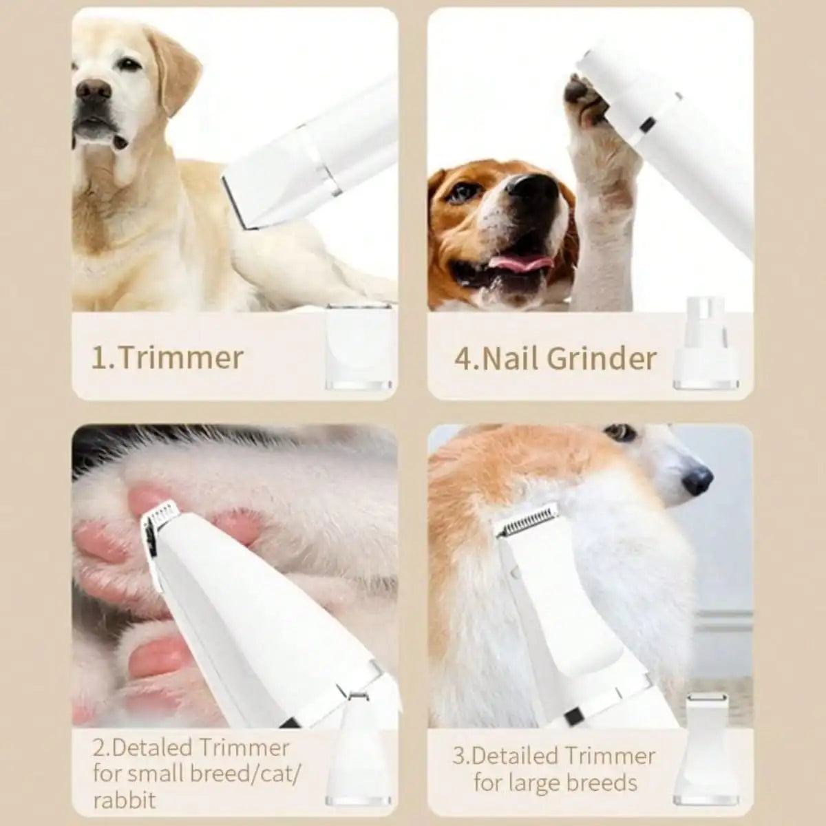 Dog Grooming Kit Hair Low Noise Paw Trimmer- Rechargeable - Cordless Quiet Nail Grinder Shaver