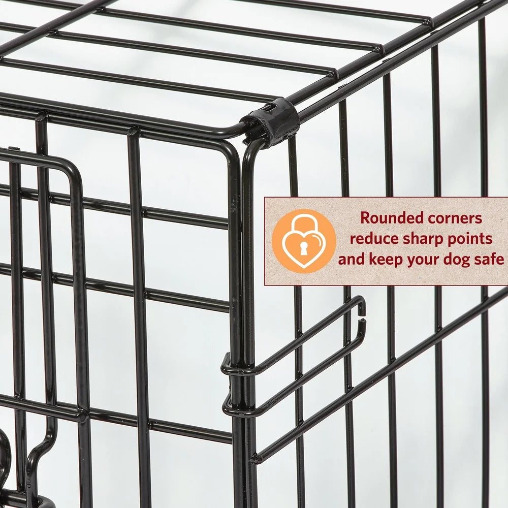 Heavy-Duty 36 Inch Double Door Folding Metal Dog Crate with Divider Panel- Leak-Proof Floor- Easy Assembly -Small to Medium Dogs