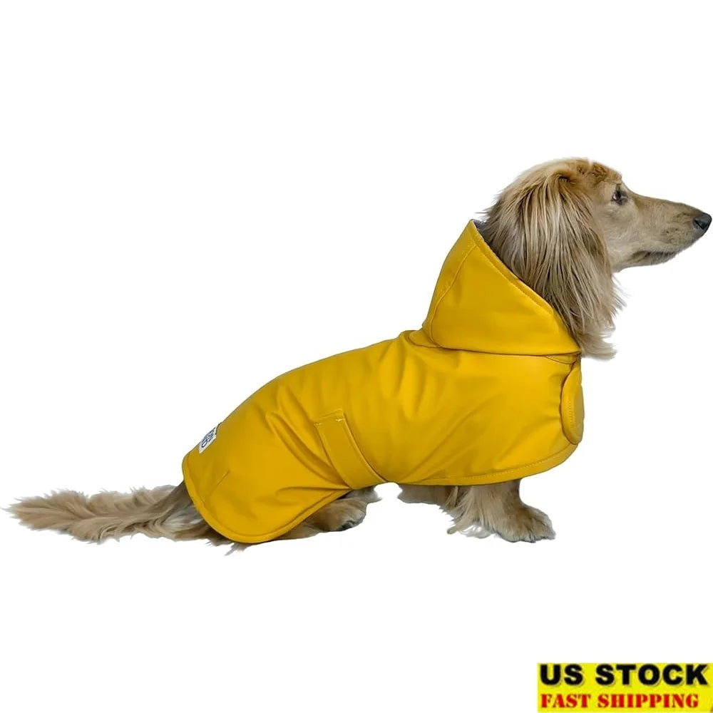 Dachshund Raincoat Long Dog Waterproof Jacket Adjustable Chest Belly Harness Access Windproof Weather Resistant Small Dogs