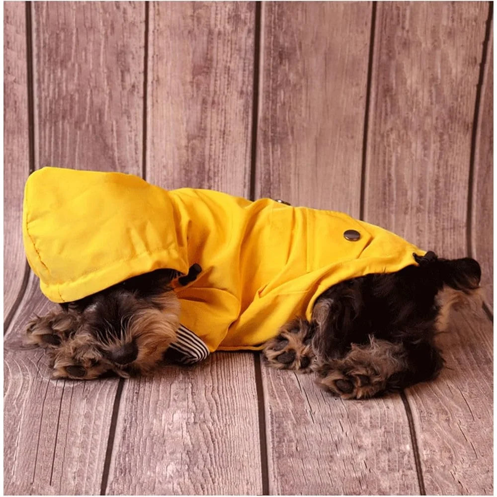 Dog Raincoat Waterproof Jacket with Hood Comfortable Four Leg Design Stylish Rain Gear Small Dogs Machine Washable Pockets size S