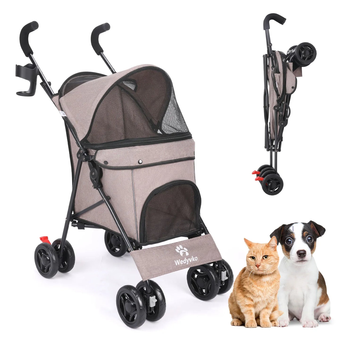 Wedyvko Pet Dog Stroller 4 Wheels Puppy Stroller Rotate with Brakes Storage for Dogs Cats Travel