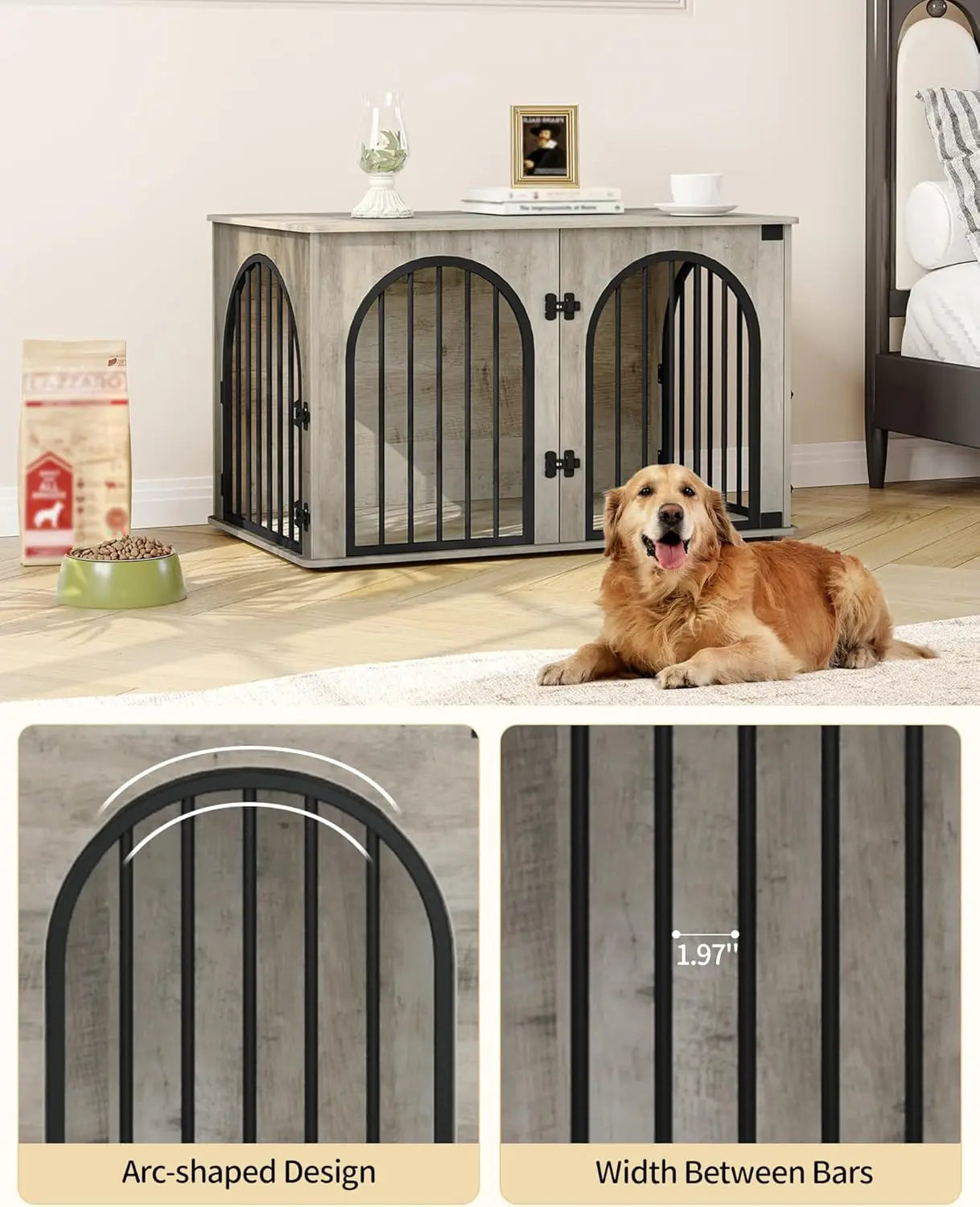39.4" Wooden Dog Crate Furniture TV Stand- Indoor Dog Kennel for Small/Medium/Large Dogs- End Side Table Dogs Crates- Anti-Chew