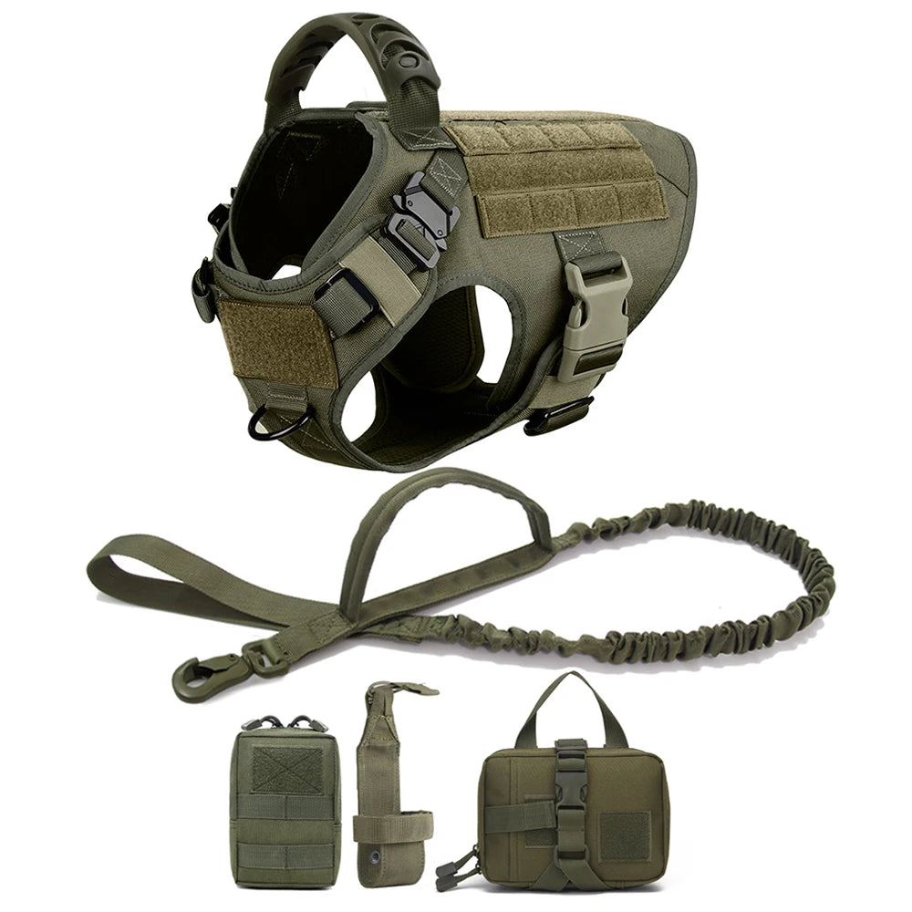 Military Dog Harness Leash Bags Set- Pet Tactical Vest Harnesses- Walking Training Hunting For Large Dogs German Shepherd