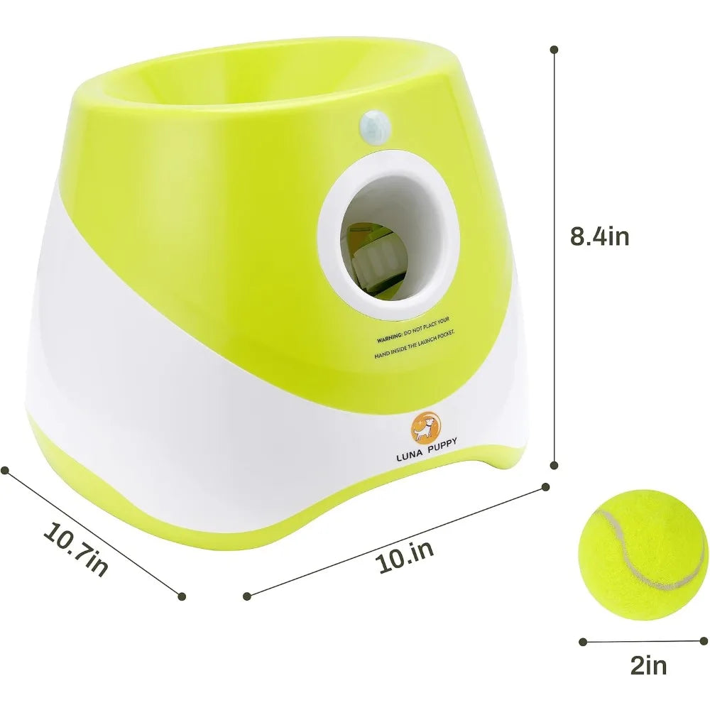 Automatic Small/Medium Dog Ball Launcher- Indoor/Outdoor Interactive Dog Toy with Three Ranges-Includes 6 Mini Tennis Balls- Data Line
