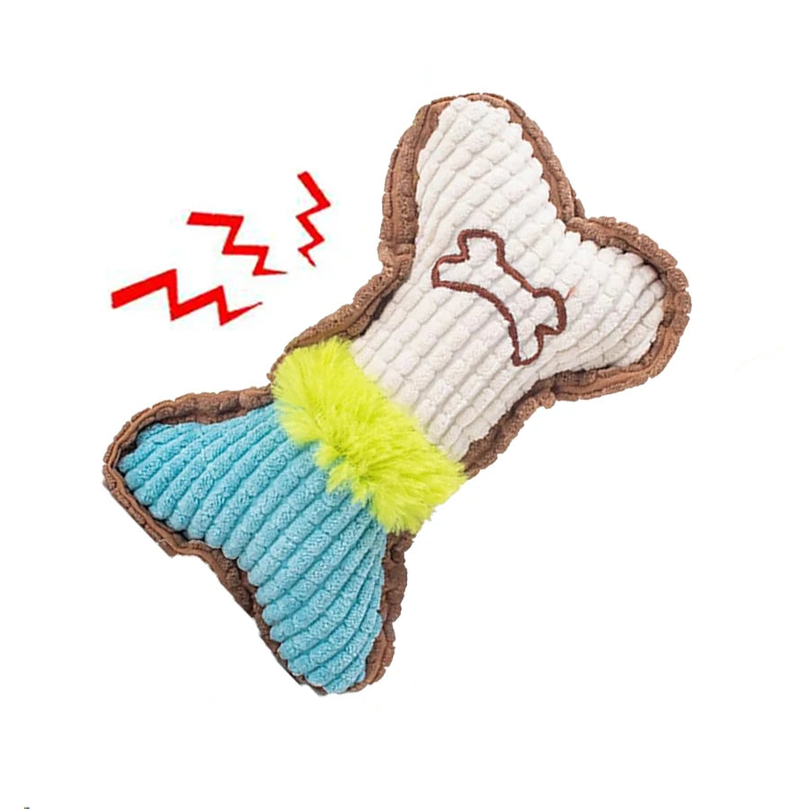 1pc Dog Squeaky Toys- Bones Shape Plush Dogs Chew Toy for Small Medium Breeds- Aggressive Chewers- Cleaning Teeth-Dog Toys