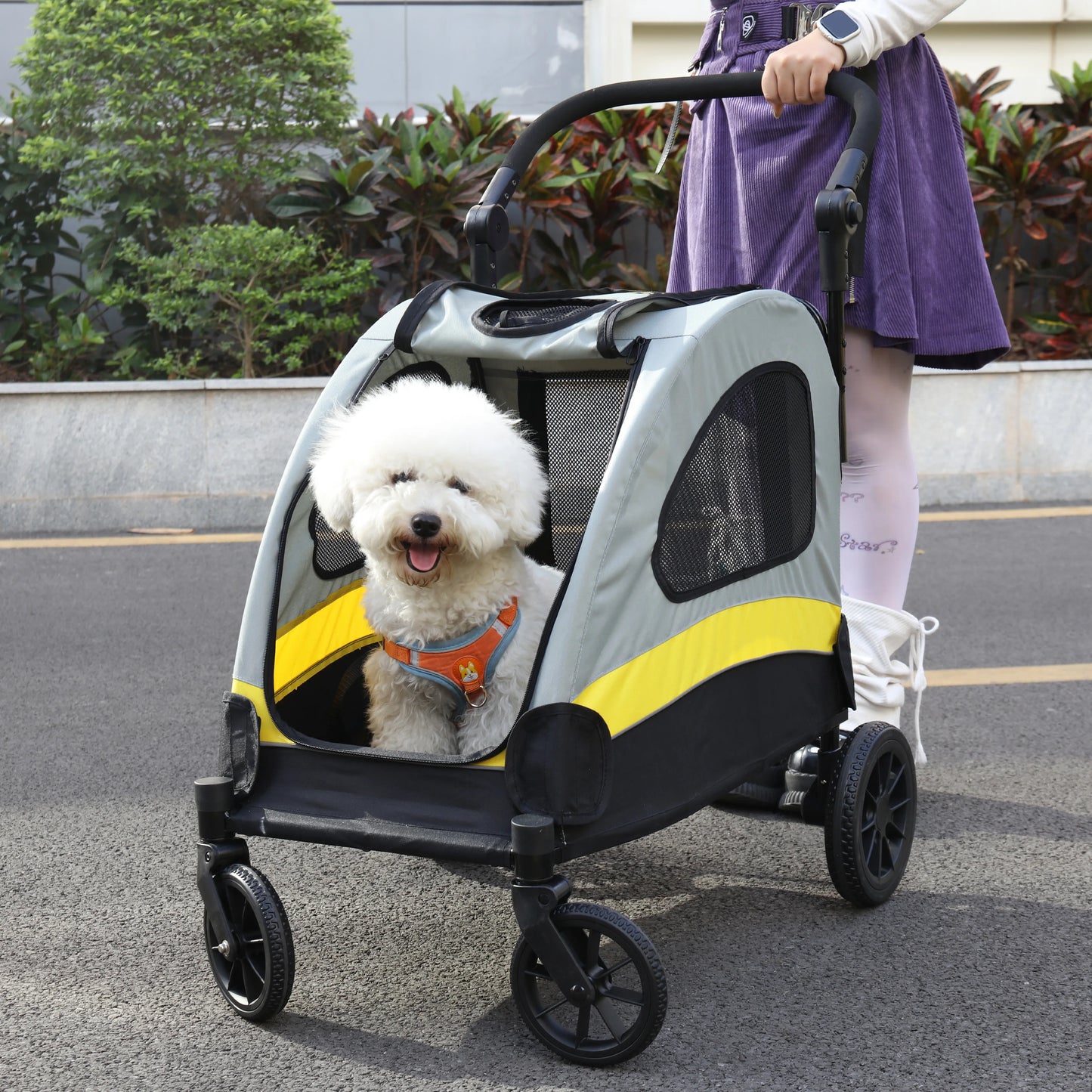Portable Dog Stroller- Pet Jogger Wagon- Foldable Cart -Travel Trolley Cart- 4 Wheels- 3 Mesh Window- Adjustable Handle-for Small Breeds