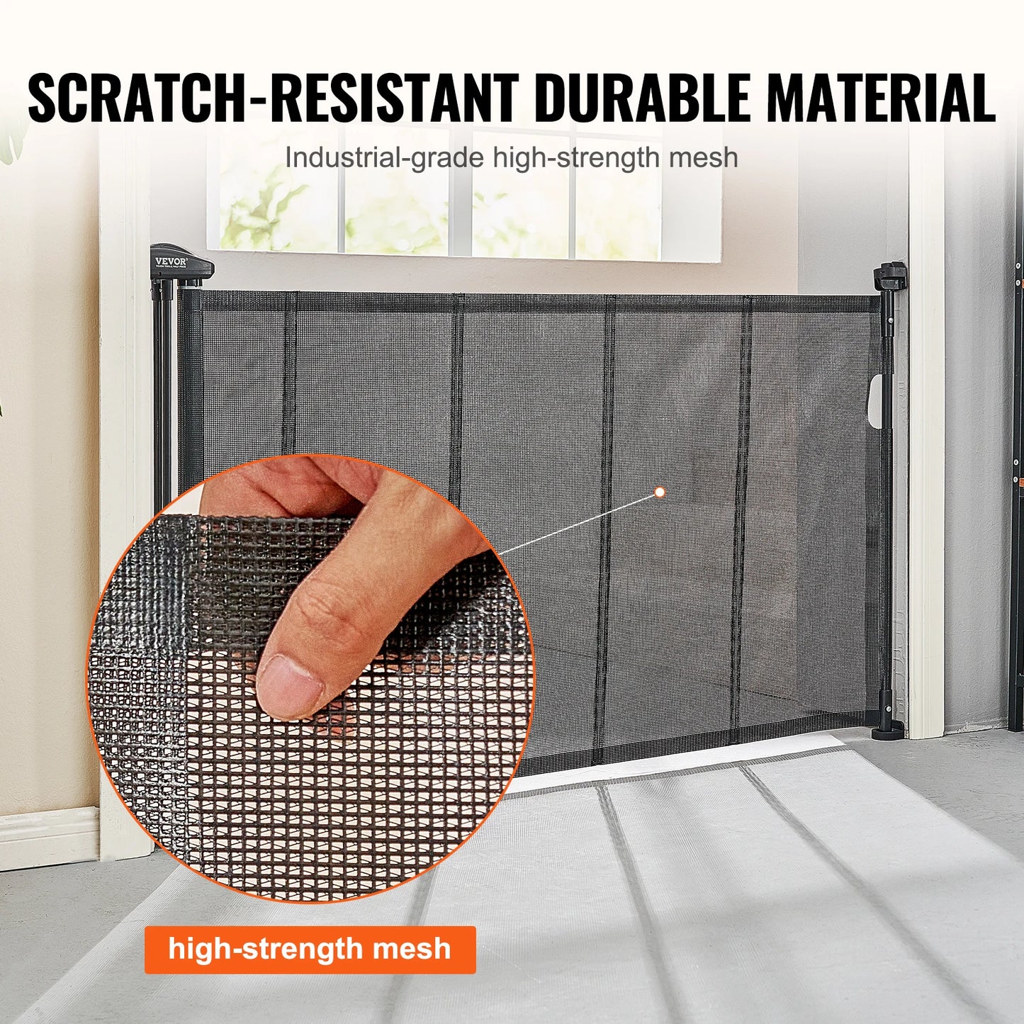 Retractable Gate-Mesh Pet Gate- Extends- Wide Retractable Gate for Kids or Pets