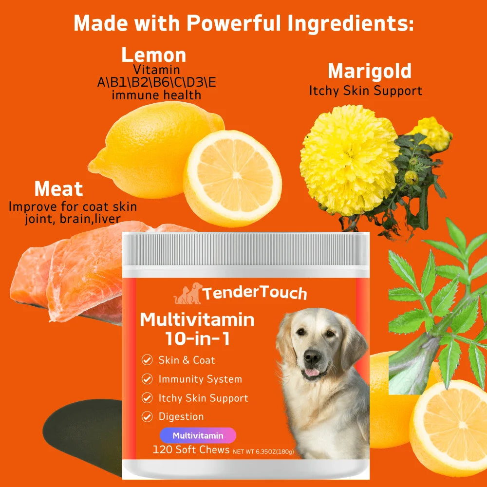 Pet Multivitamins Supplements-360 Chews - 3 Pack (3 x 180g/6.35oz) 540g/19.1oz - Digestive Enzymes- Grain Free