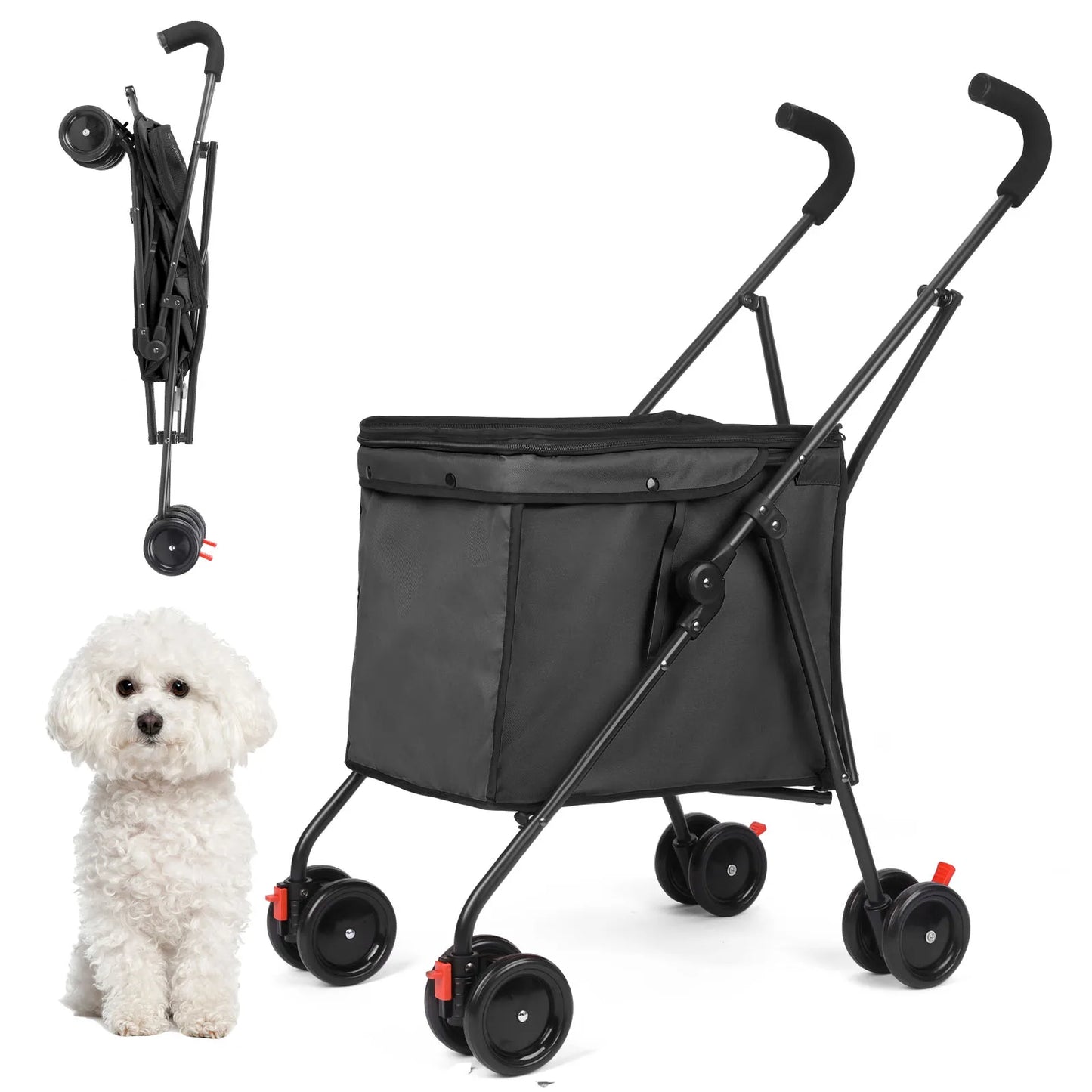33lbs 4 Wheels Dog Stroller- Rotate- Travel Hand Cart Folding Shopping Trolley-Pink