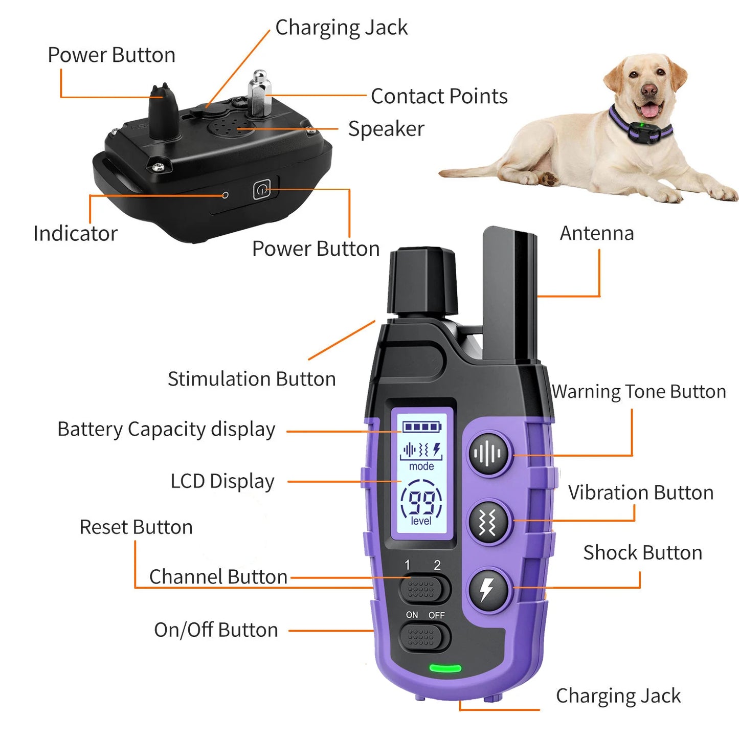 3300 Ft. Electric Dog Training Collar- Remote Control- Waterproof -Pet Behavior For 5lbs to 150lbs- Puppies- With Vibration Shock Beep