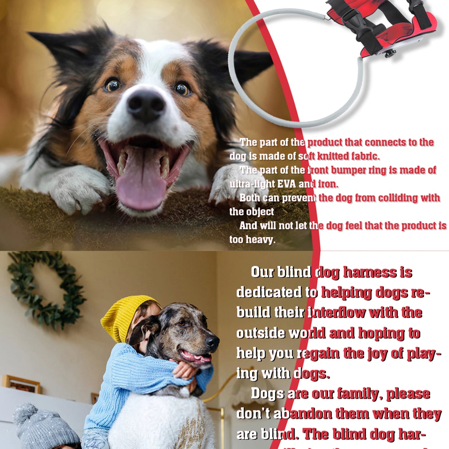 Blind Dog Halo Harness- Anti-Collision Blind Halo Ring for 11"-20"- Small and Medium Visually Impaired Pets