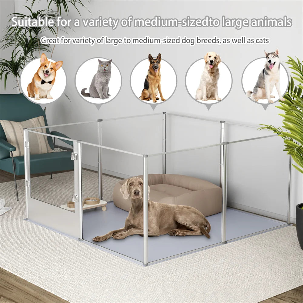 1Pc Acrylic Dog Playpen- Whelping Pen Box- Indoor Enclosure- Pet Clear Fence -Puppy Playpen with Waterproof Fertility Pad