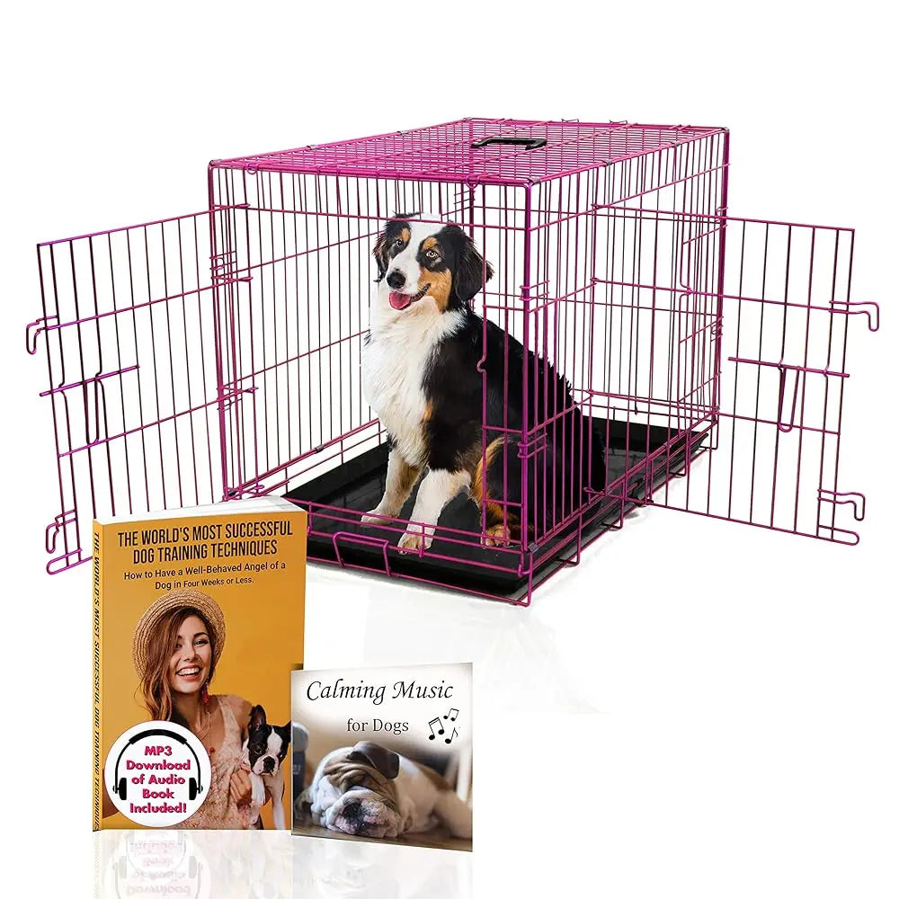 Pet Expressions Luxury Colorful 36" H Foldable Dog Crate With 2 Doors-Free Training E-Book And Pet Calming Music-Foldable