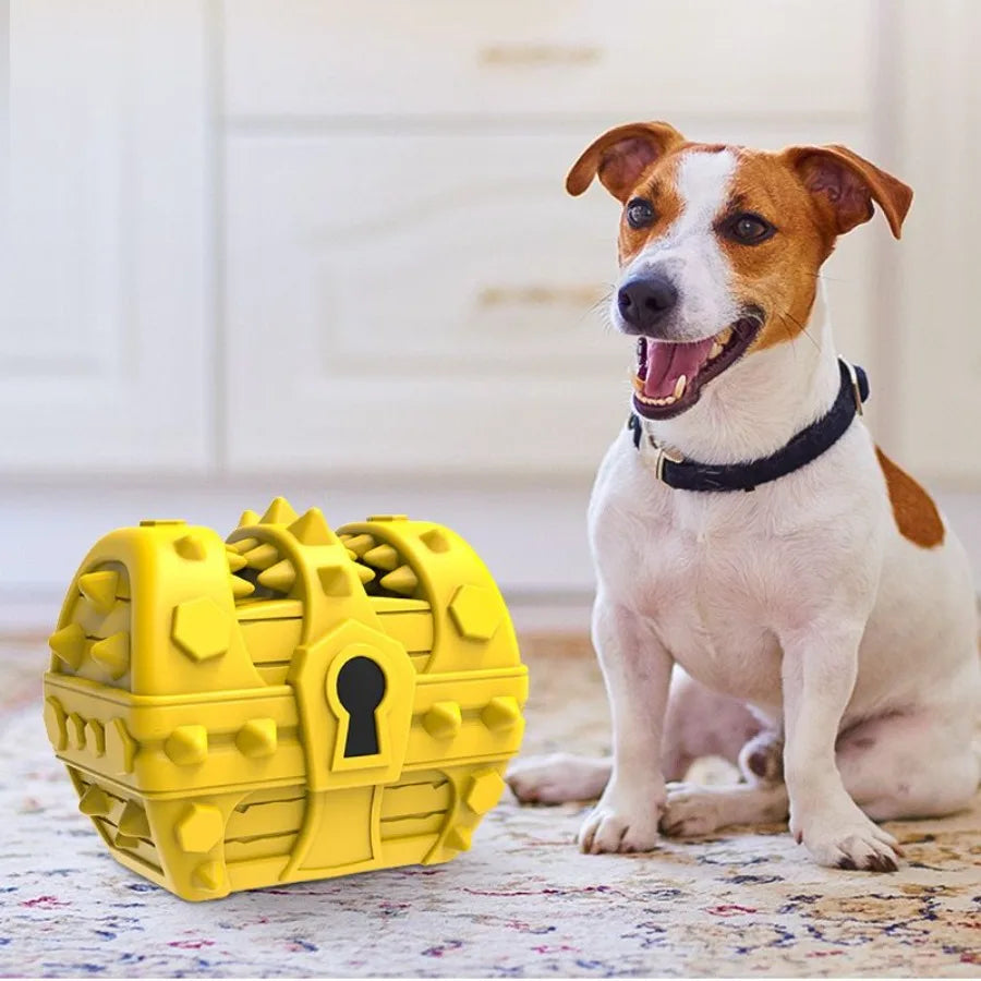 Pet Dog Toothbrush Chew Toys- Upgraded Treasure Chest Sounding Toy- Dental Care Tooth Cleaning- Safe- Squeak Toy