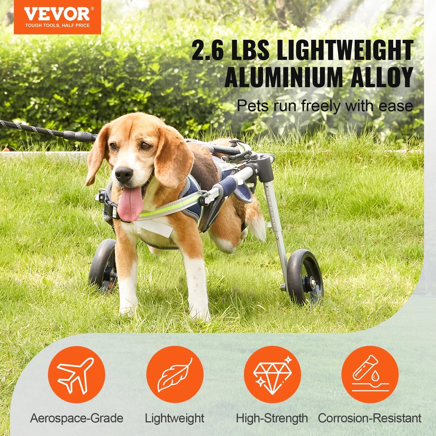 VEVOR 2 Wheels Dog Wheelchair for Back Legs -Pet Wheelchair Dog Cart/Wheelchair for Injured Disabled Paralysis Hind Limb Weak Pet