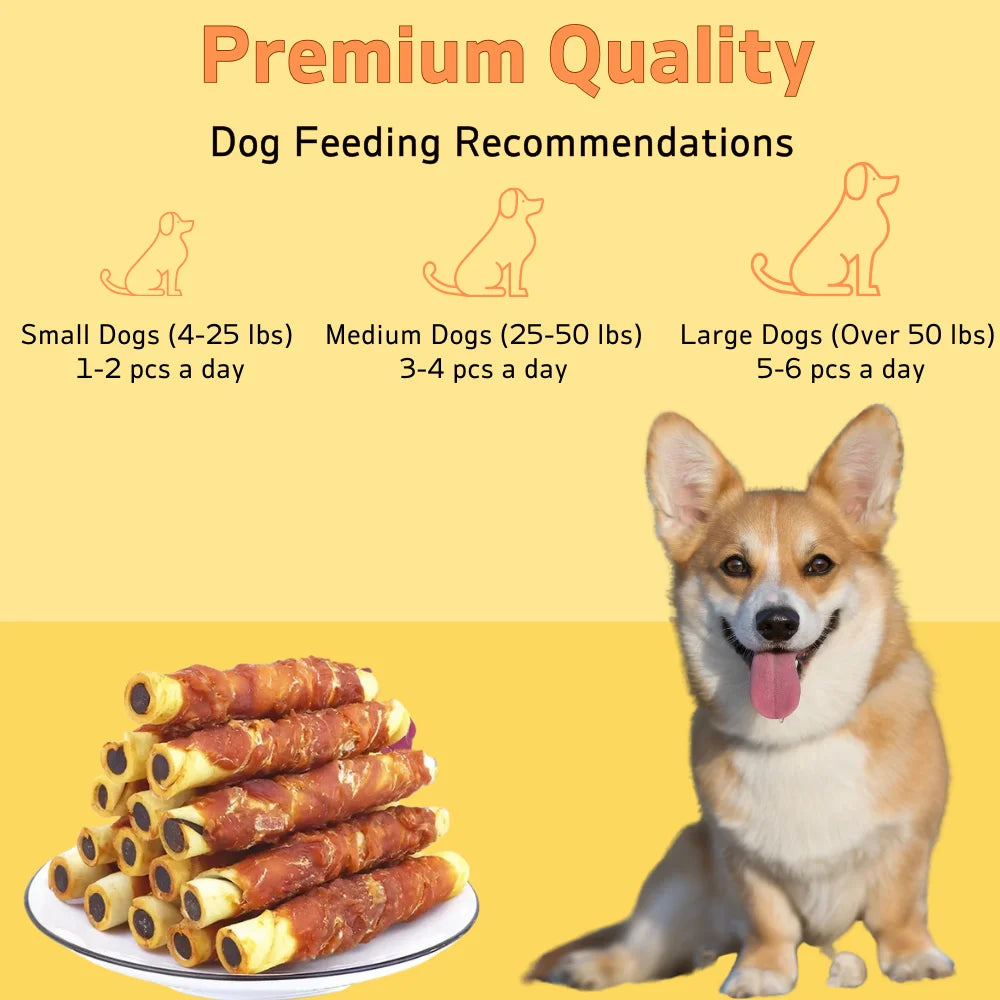 150g/5.29oz Chicken Wrapped Cowhide Chocolate Stick- Meat Snacks, Made From Chicken Meat