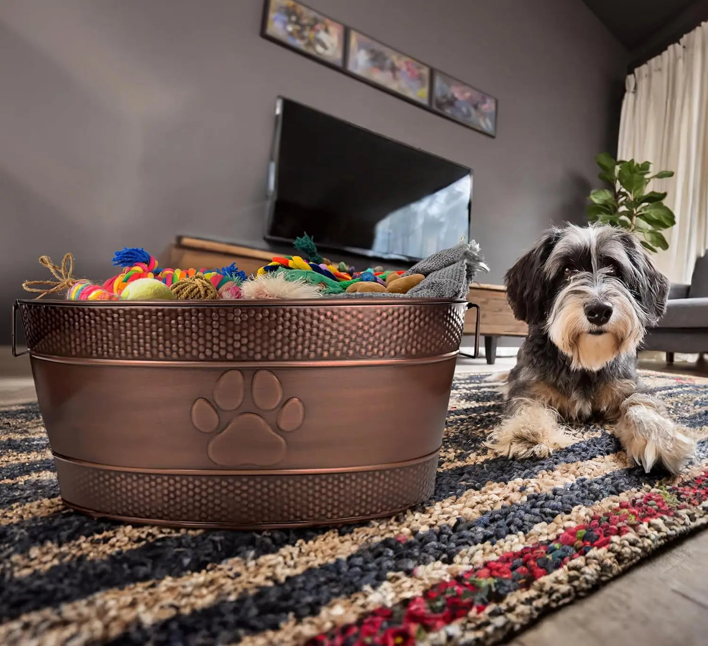 Durable Metal Dog Toy Storage Bin with Handles- Rust-Resistant Copper Basket for Pet Toys-(25-Quart)-Dog Toys