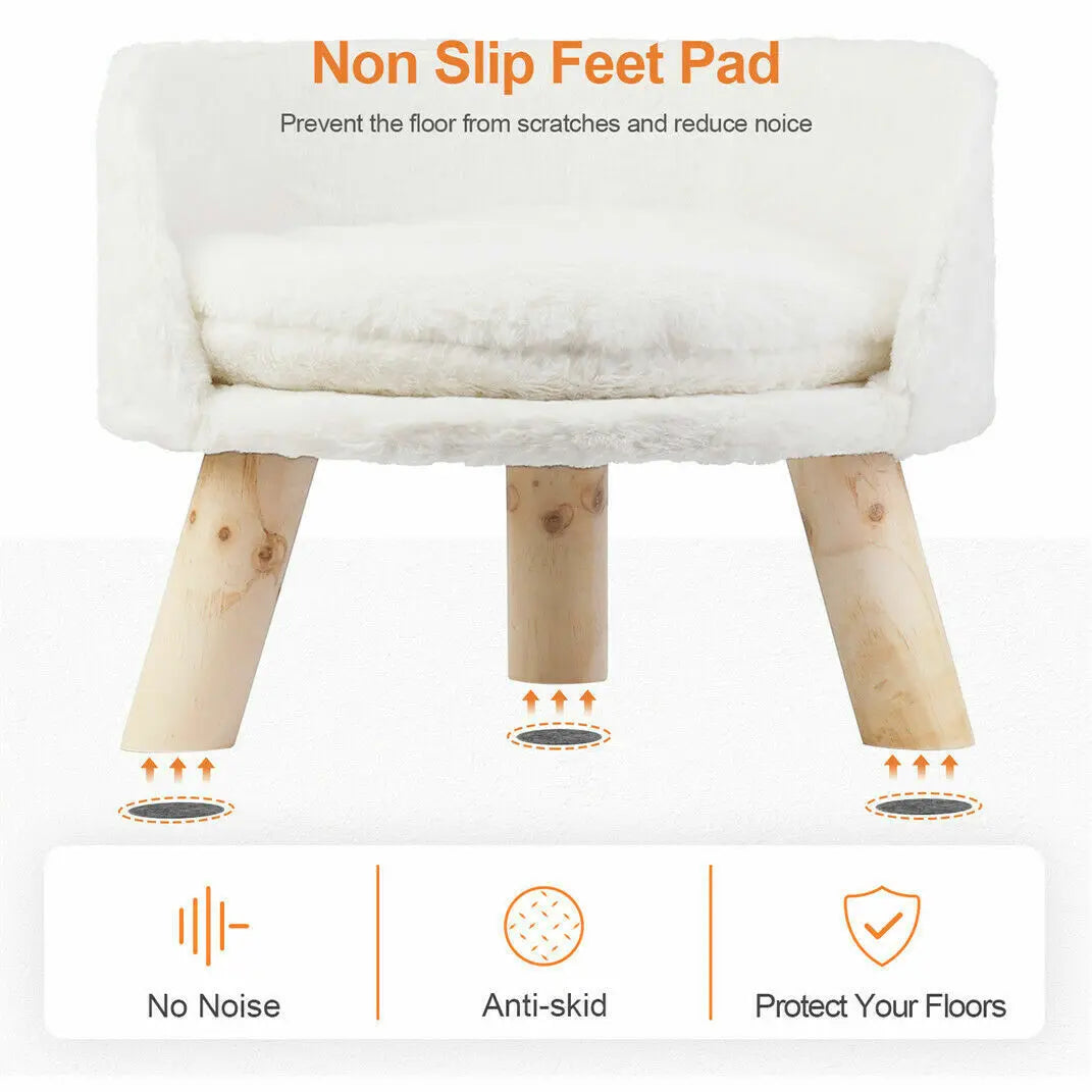 Luxury Soft Bed Plush Fabric Pet Nesting Chair Bed- Washable Couch- Wood Legs with Cushion Pad for Small Pets-Size S/L-Beds& Blankets