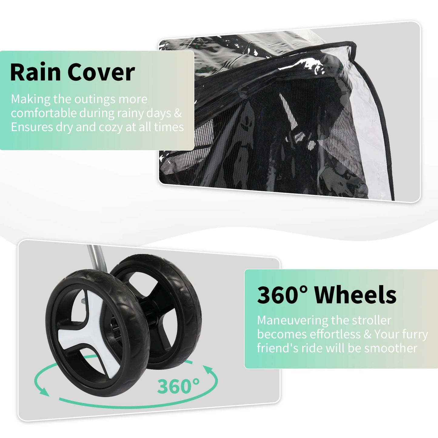 4 Wheels Pet Stroller-Dog Stroller for Small/Medium Pets- Foldable with Cup Holder- Removable Liner- Storage Basket- Black.