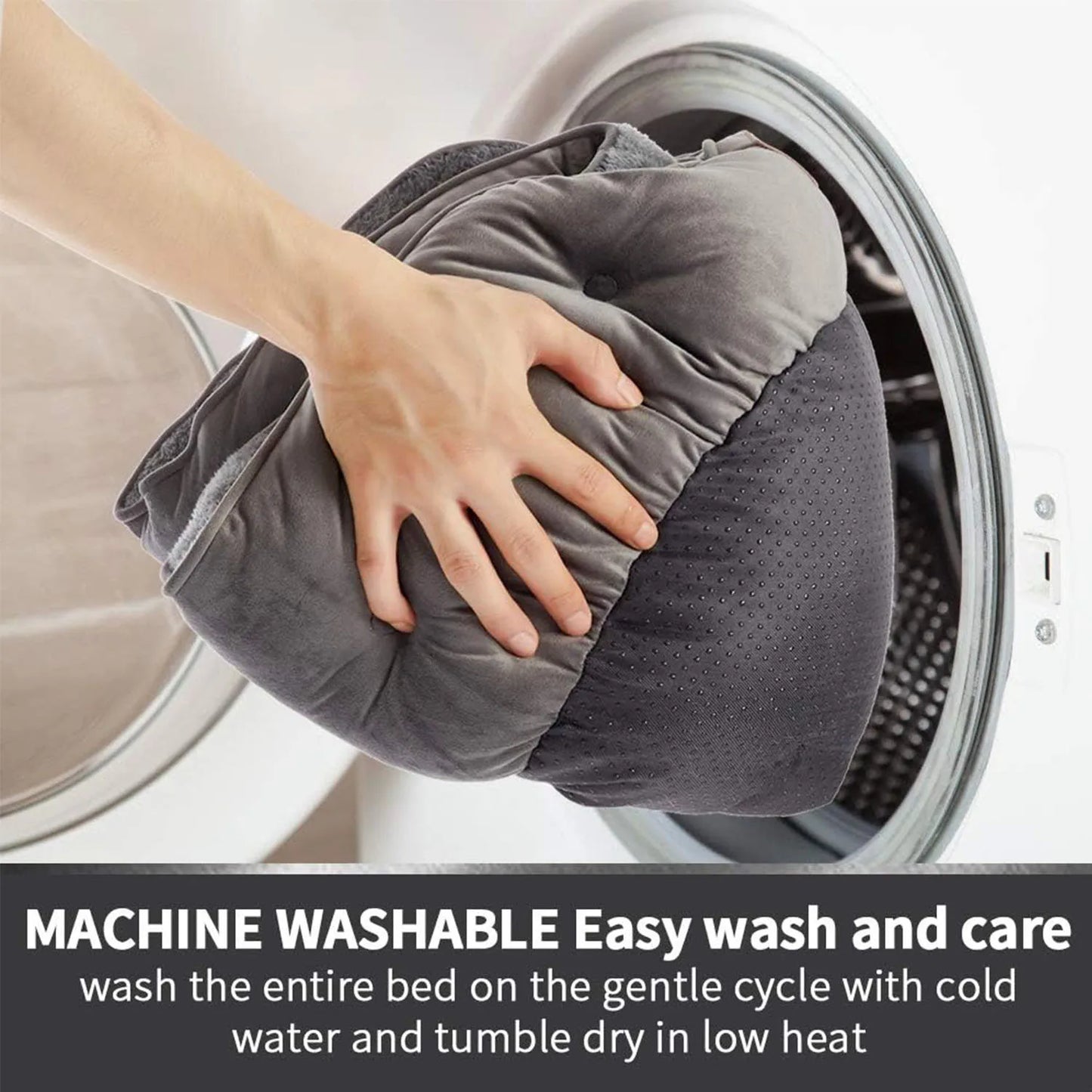 Pet Bed- Soft Washable- Non-Slip Base- Water Resistant- Grey, 50 cm