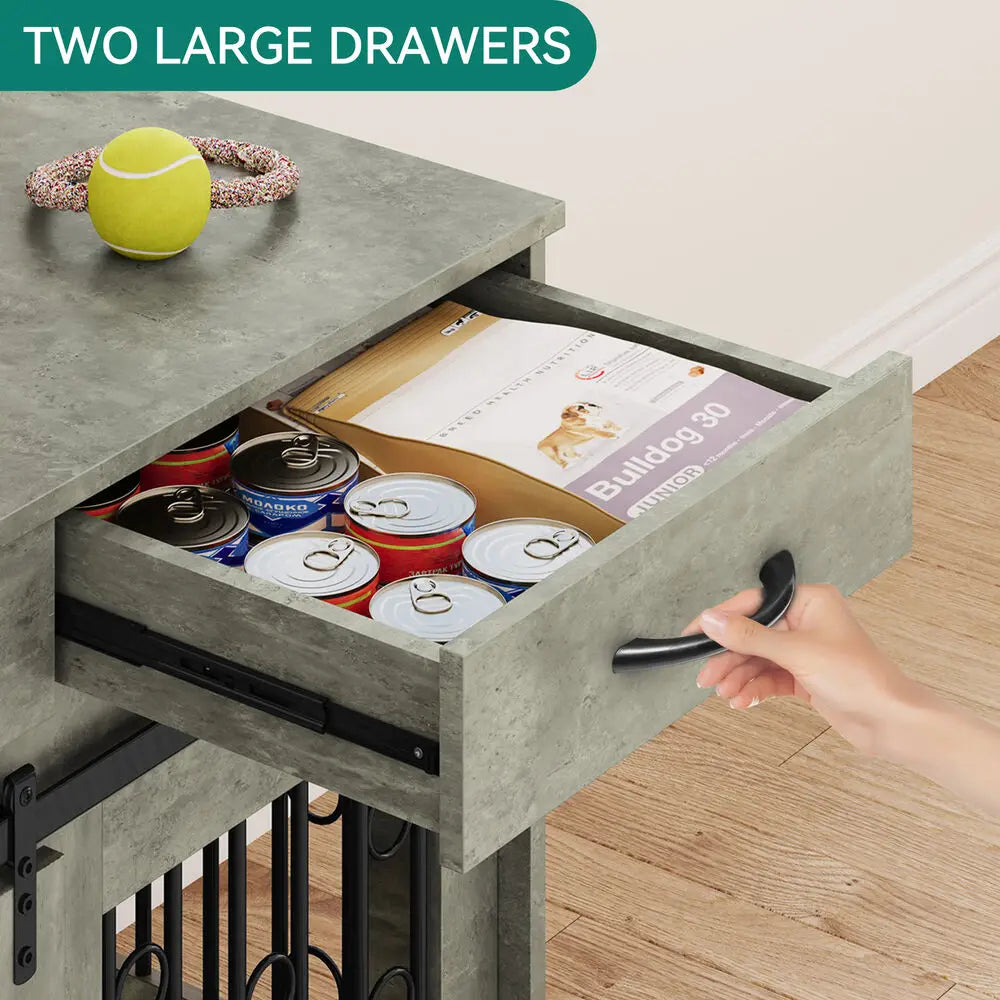 Dog Crate Furniture -39" Wooden Indoor Dog Kennel w/ Divider Room and Drawers for multiple Pets