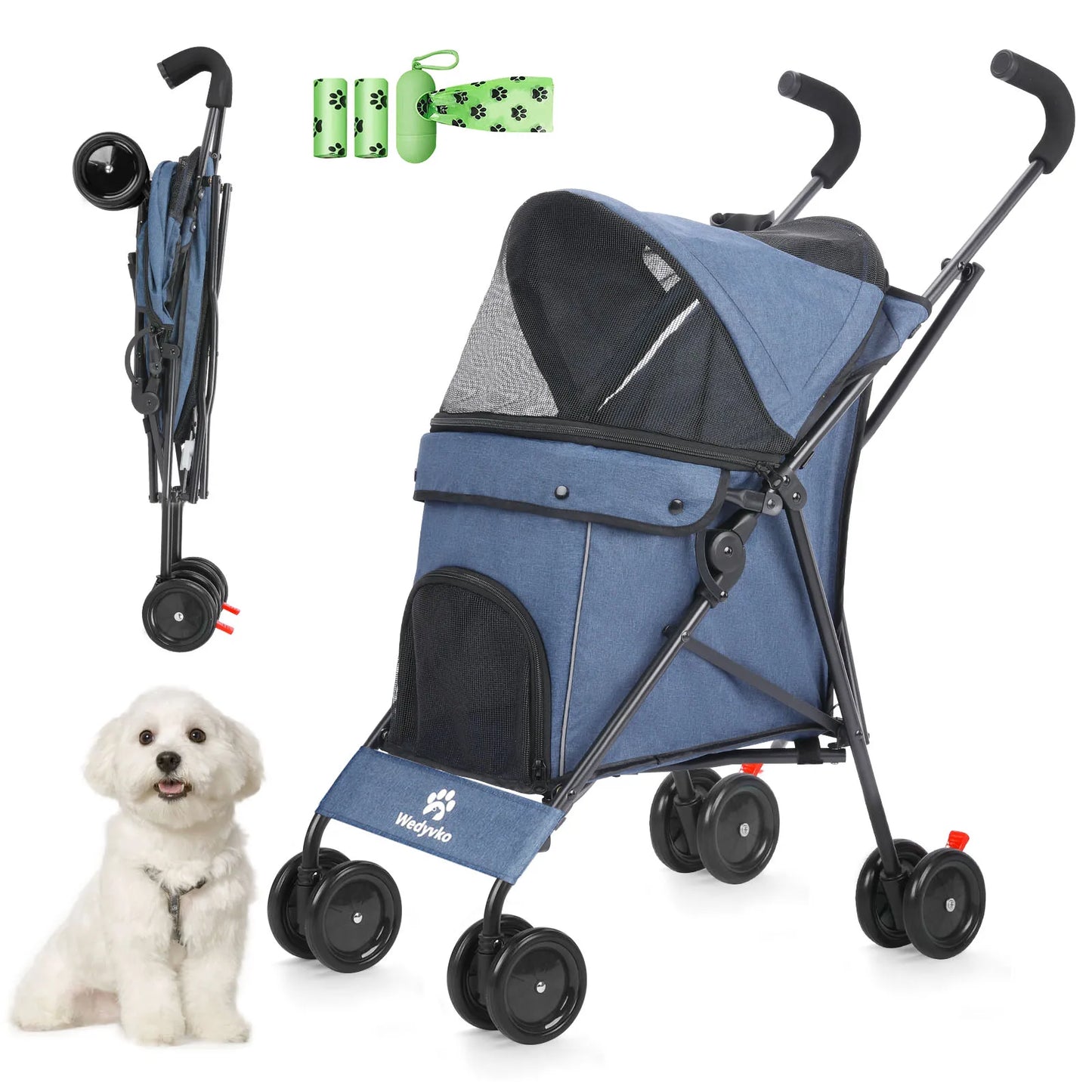 Pet Dog Stroller- 4 Wheels -Puppy Stroller Rotate with Brakes -Storage