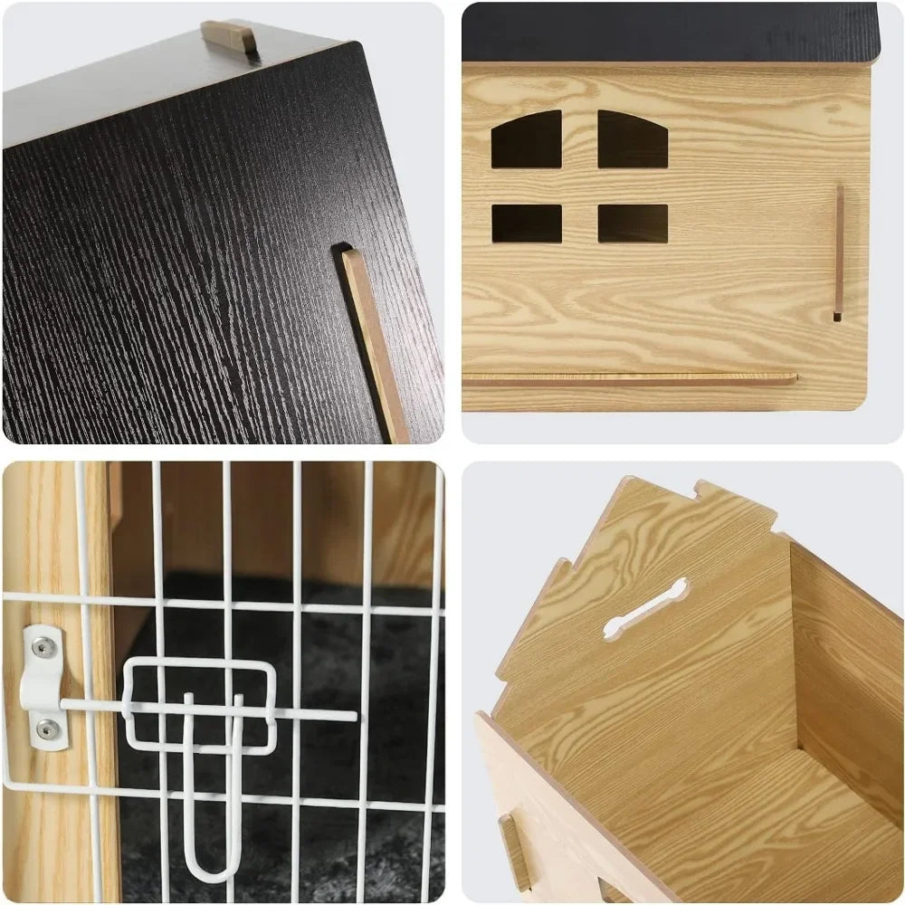 Doghouse Comfortable Wooden Design Dog House Crate for Dogs- Small Indoor Bed - Vented- Raised Floor