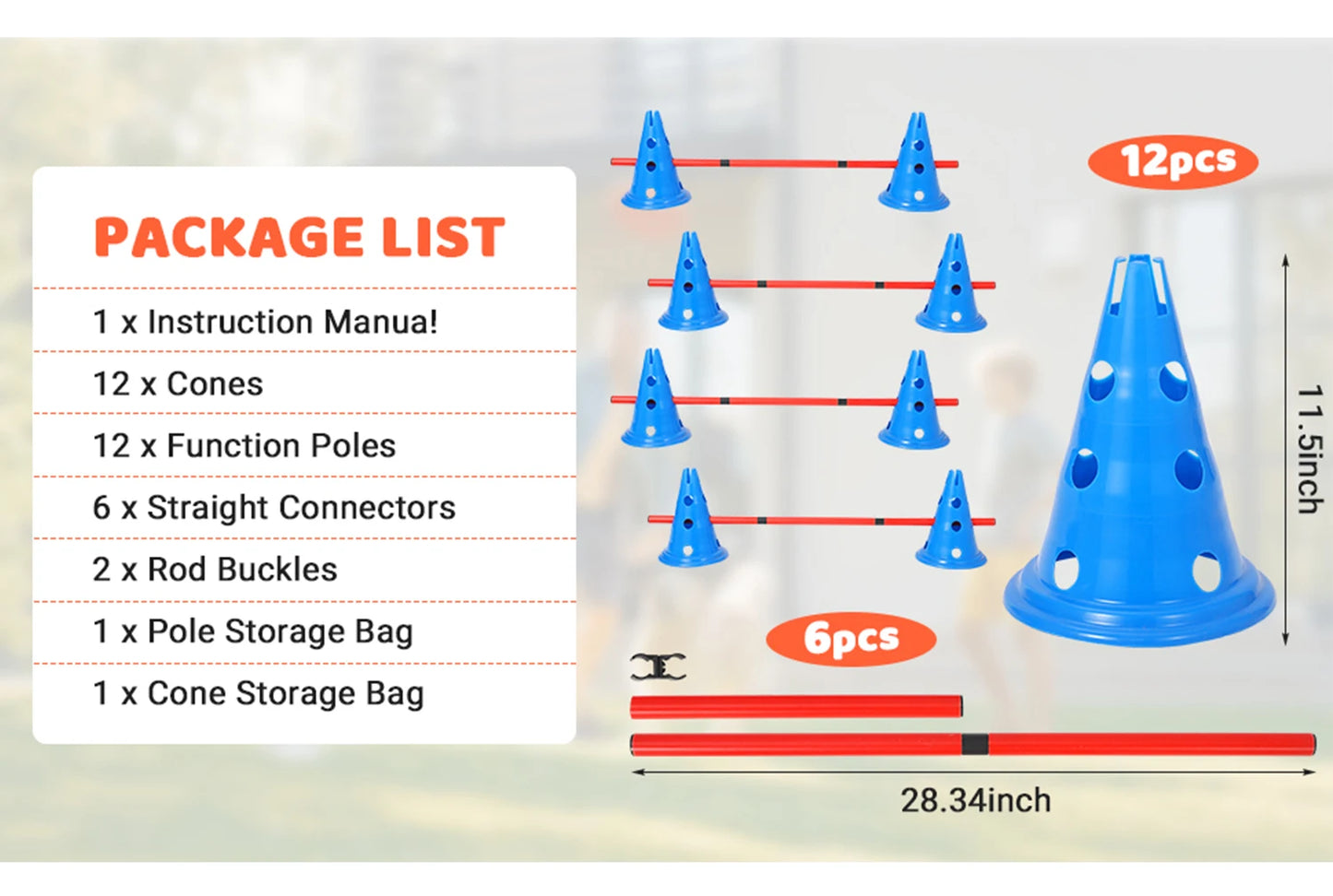 Dog Agility Hurdle Cone Set- Dog Agility Course- Backyard Set Includes 12 Agility Cones -6 Agility Rods Training Equipment