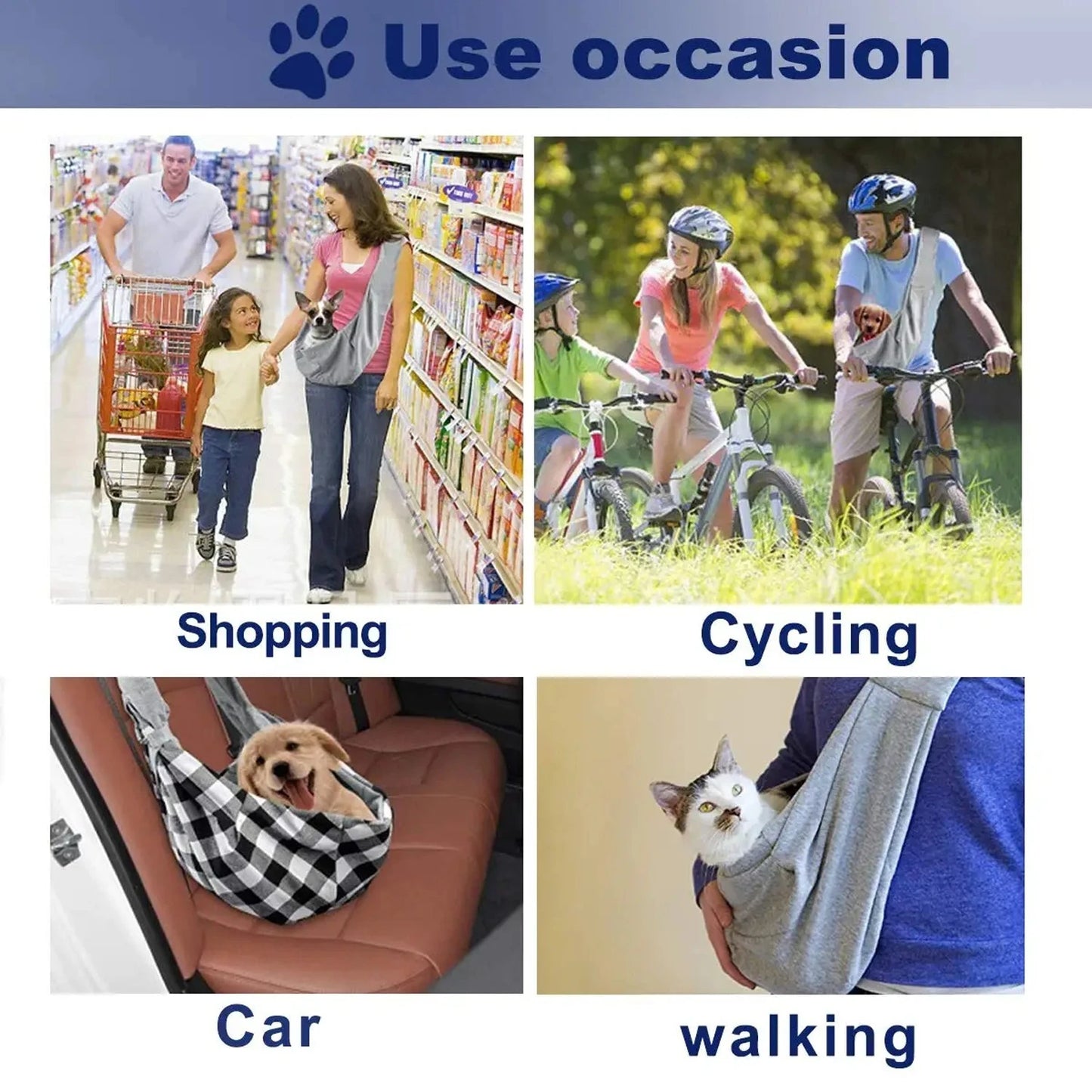 Small Pet Sling Holder- Hands Free-Reversible Paper Plastic Handbag- Dog Sling Carrier- Easy and Portable