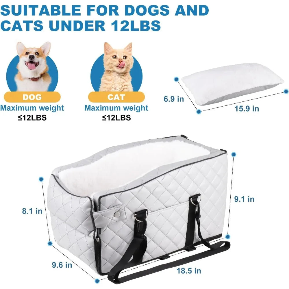 PU Center Console Dog Car Seat for Small Dogs- Up to 12lbs- Portable Dogs Armrest Booster Seat