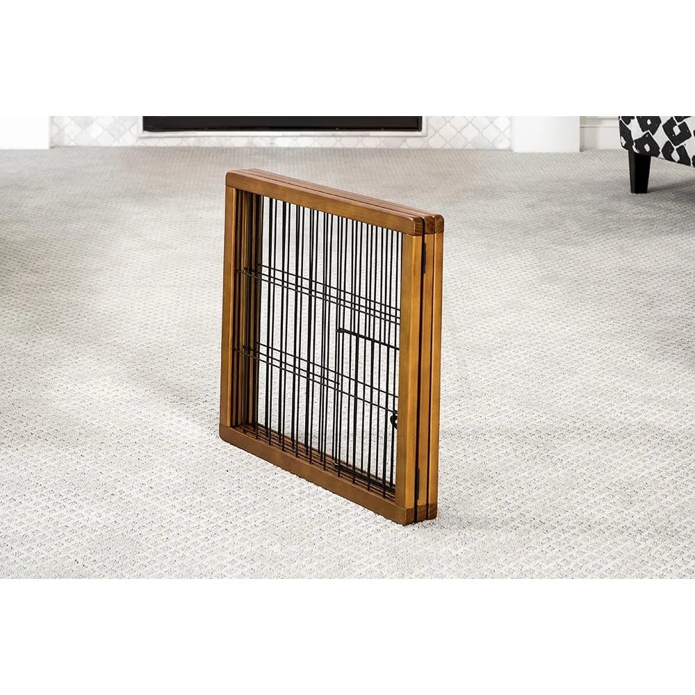 3 Panel Wooden Pet Gate- Freestanding Dog Barrier with Small Door -Adjustable- Expandable Indoor Use- Easy Setup Child Safety