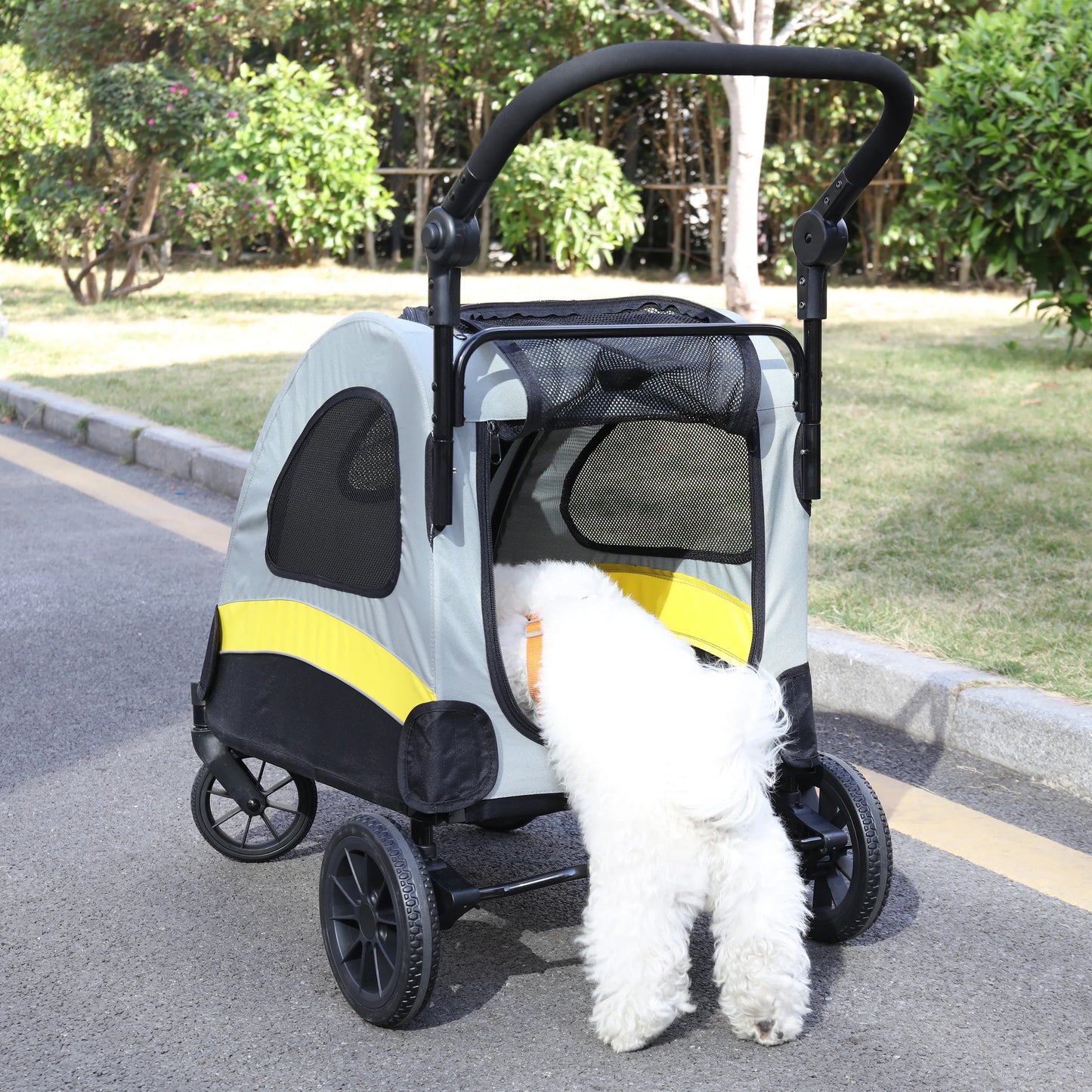 Portable Dog Stroller- Pet Jogger Wagon- Foldable Cart -Travel Trolley Cart- 4 Wheels- 3 Mesh Window- Adjustable Handle-for Small Breeds