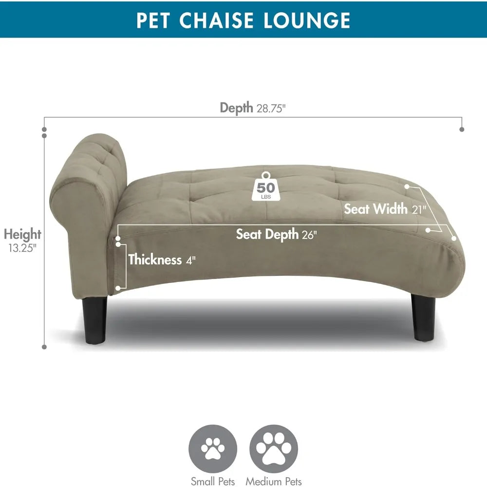 21" Wide Pet Chaise Lounge Bed for Small to Medium Dog 28.8" L x 20.3" W x 13.3" Th