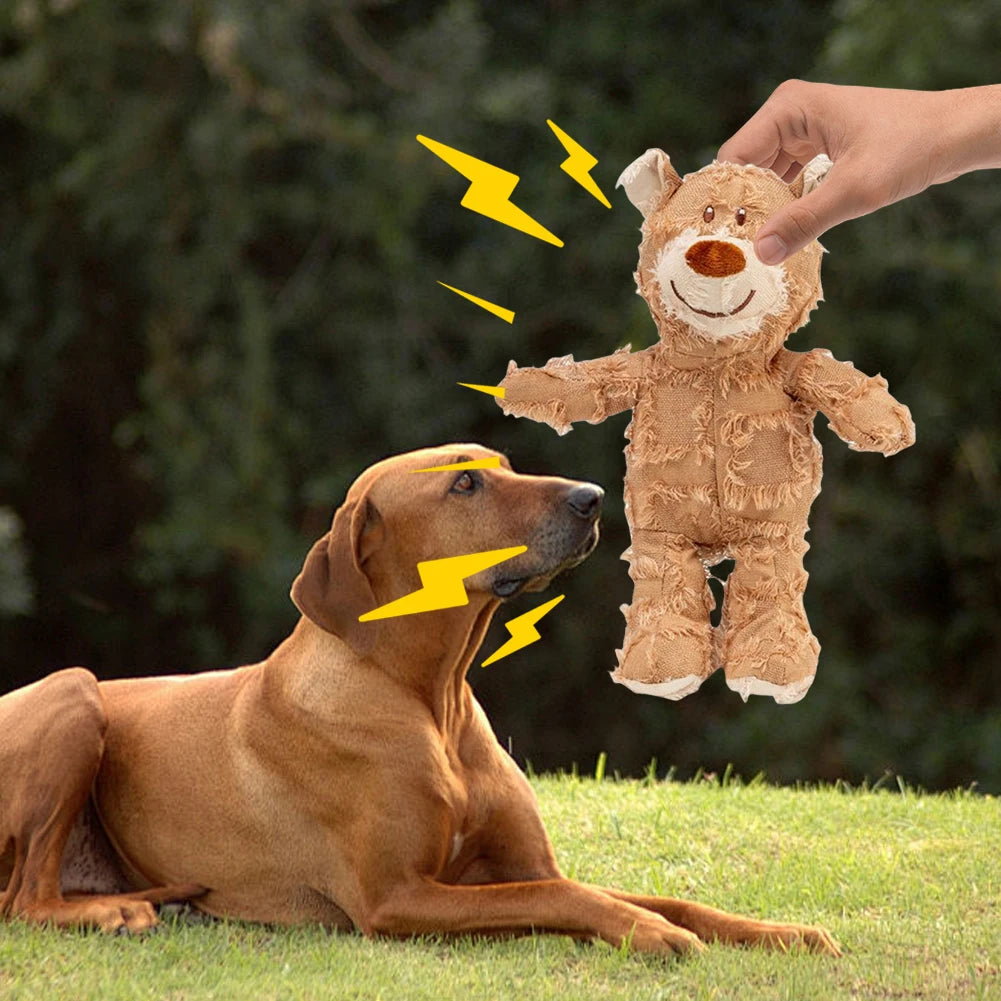 Squeaky Plush Bear Toy -Indestructible Dog Toys- Interactive Plush Dog Toys for Small Medium Large Dogs