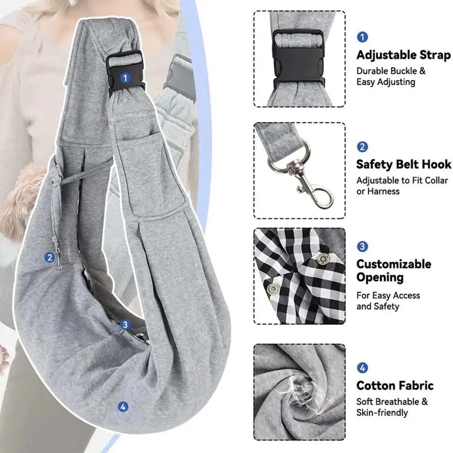 Small Pet Sling Holder- Hands Free-Reversible Paper Plastic Handbag- Dog Sling Carrier- Easy and Portable