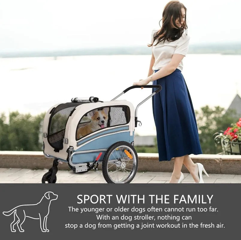 2 in1 Pet Bicycle Trailer with a 6" Stroller Wheel Suitable for Small and Medium Dogs Carrier Up to 66/88 LBS Easy Folding Cart