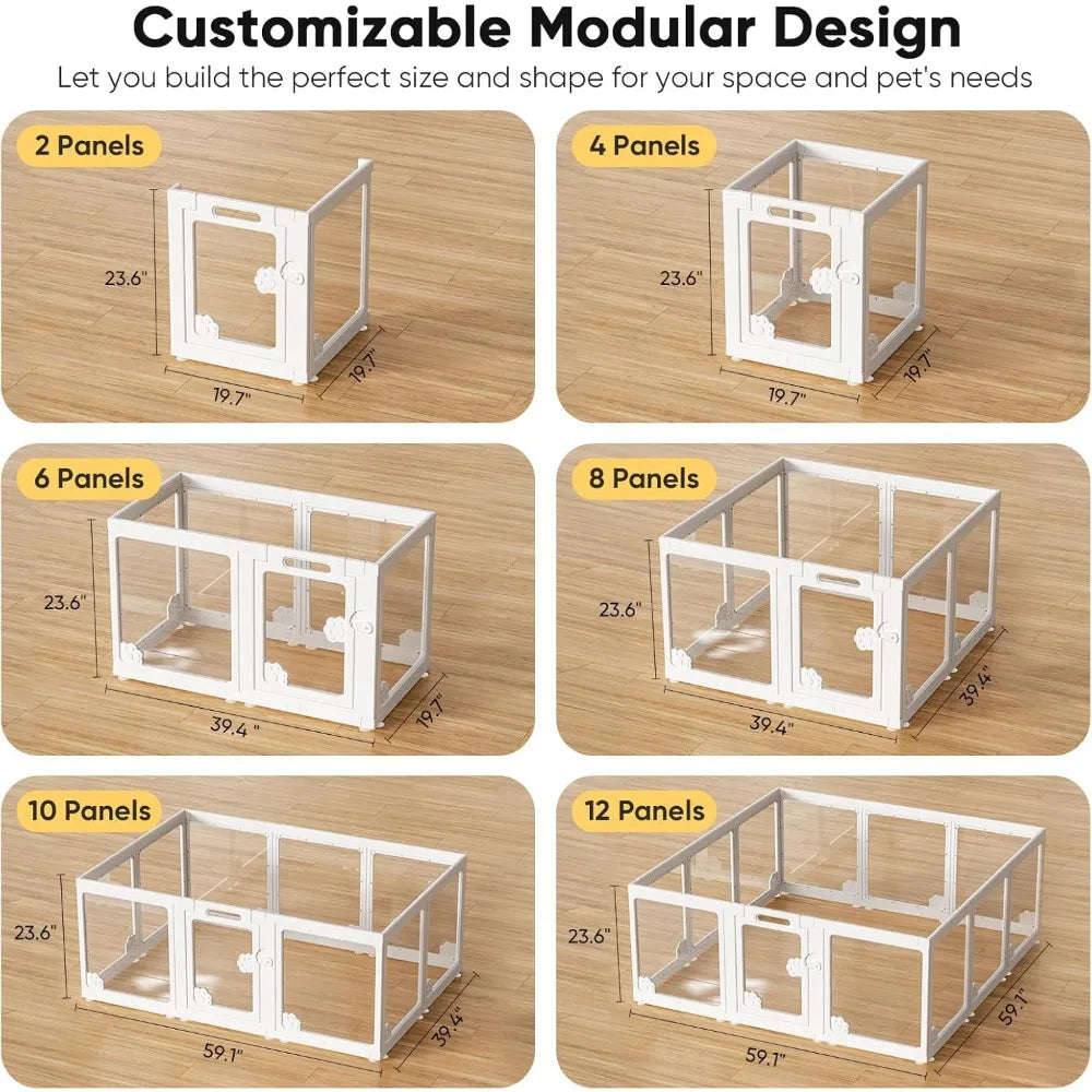 Acrylic Clear Dog Play Pen- Indoors- puppy playpen with door- for small dogs puppies- transparent plastic pet playpen-Crates