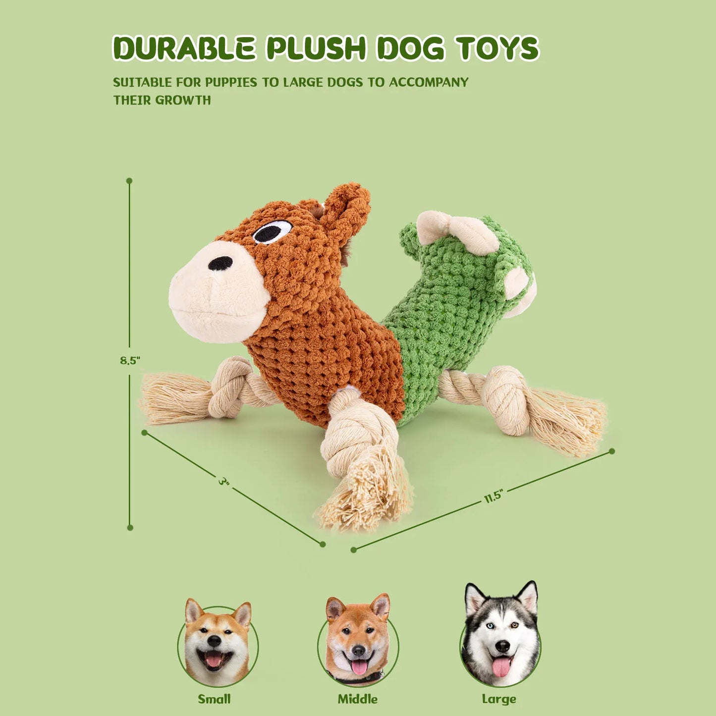 Dog Chew Squeaky Dog Toy- Cow and Horse Double Headed Plush Dog Chew for Small Medium Large Dogs Stuffed