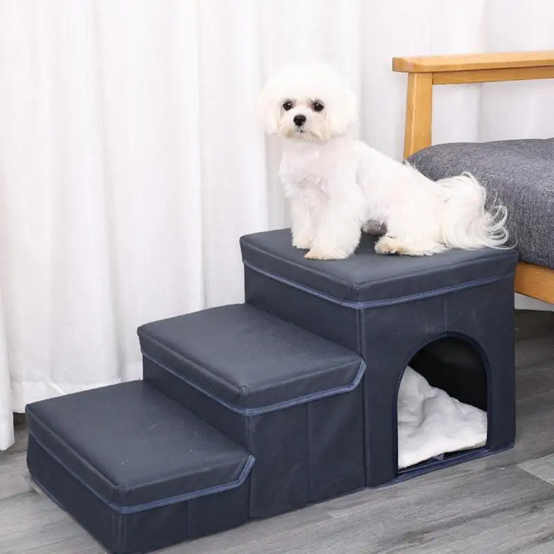 Foldable Dog Stairs- Portable with Storage Box -Heavy Duty Non-Collapsible Material Stairs