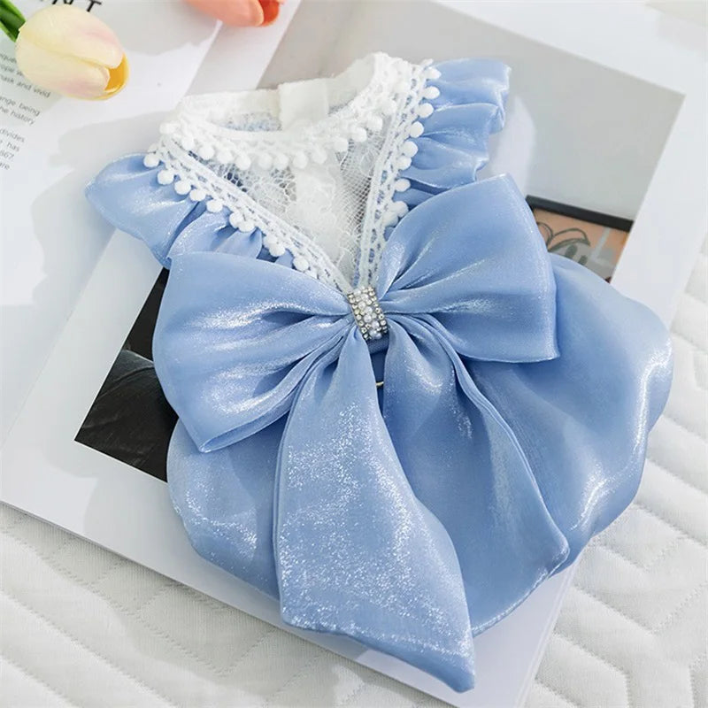 Adorable Small Dog Tutu Dress with Bowknot- Lace Princess Clothes Outfit- Apparel Female -Cute Pet Dress- Medium