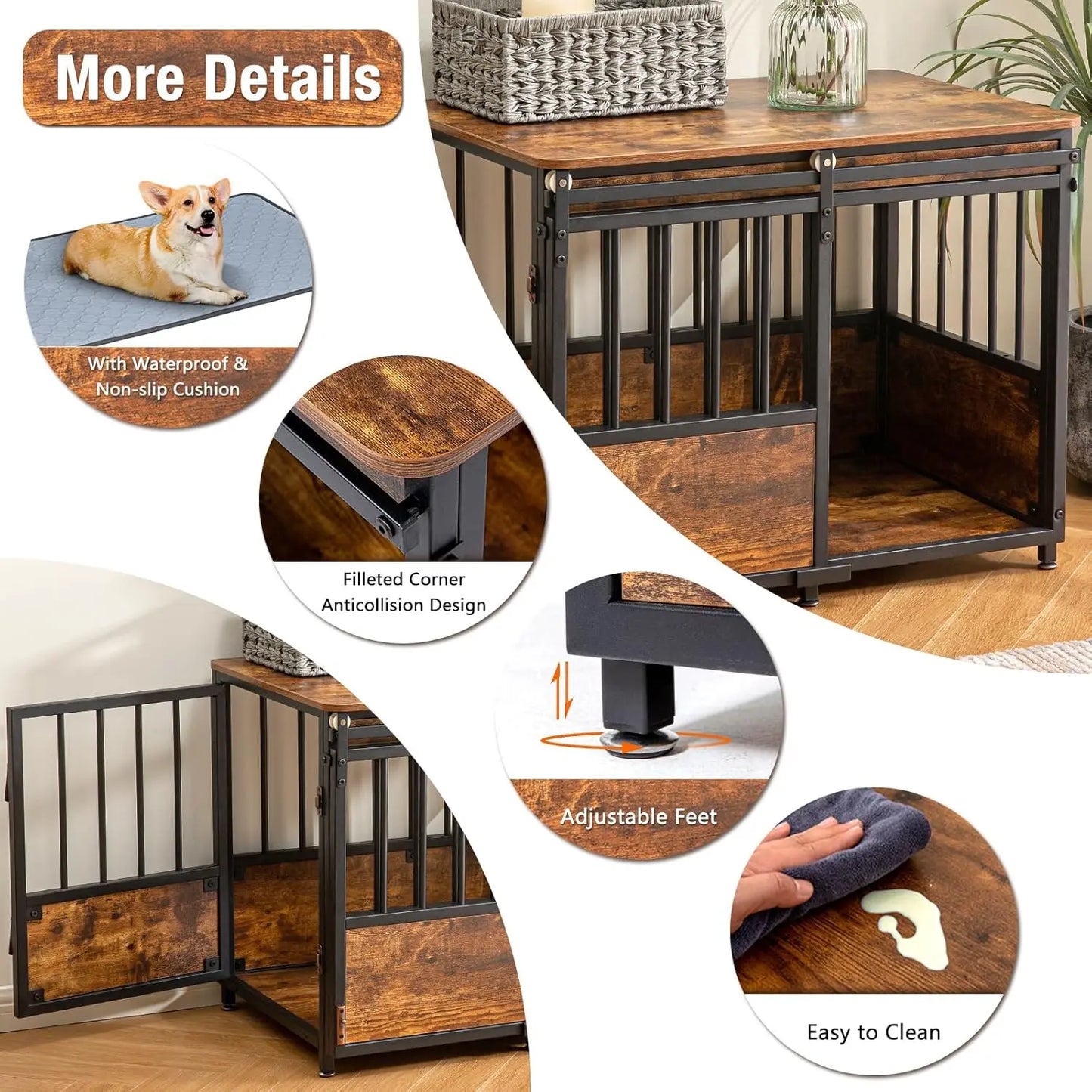 KOOPRO 32" Dog Crate Furniture with Cushion-- Wooden Heavy Duty Dog Kennel with Double Doors
