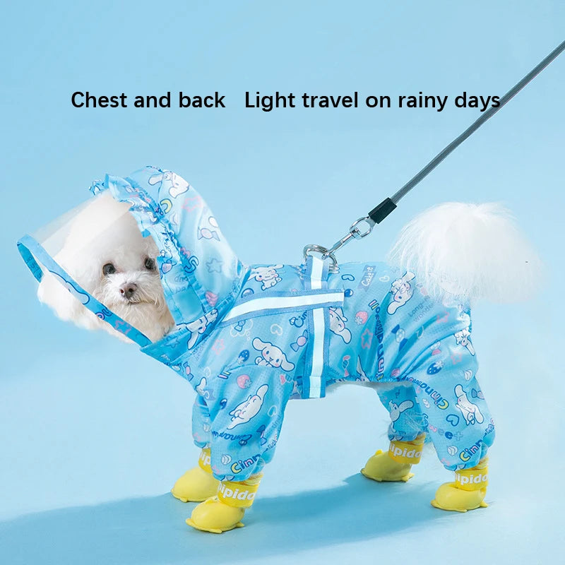 Cinnamoroll Pet Raincoat Waterproof Hood 4 leg Rain Jacket for Dogs of all Sizes - Keep Your Pup Dry and Stylish