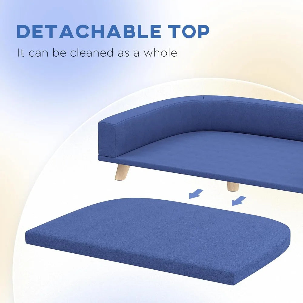 Dog Sofa Couch-Pet Bed with Comfortable Luxury Cushion- Washable Cover- Wooden Legs- Anti-Slip Mat