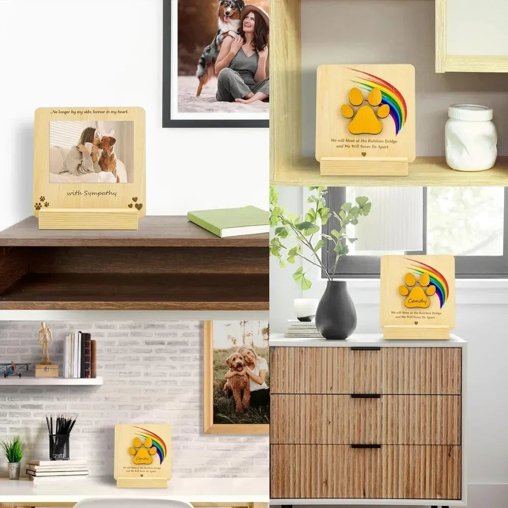 Wood Pet Sympathy Memorial Rainbow Bridge Card for Dog-Memorial Keepsake Gifts Card with Envelope