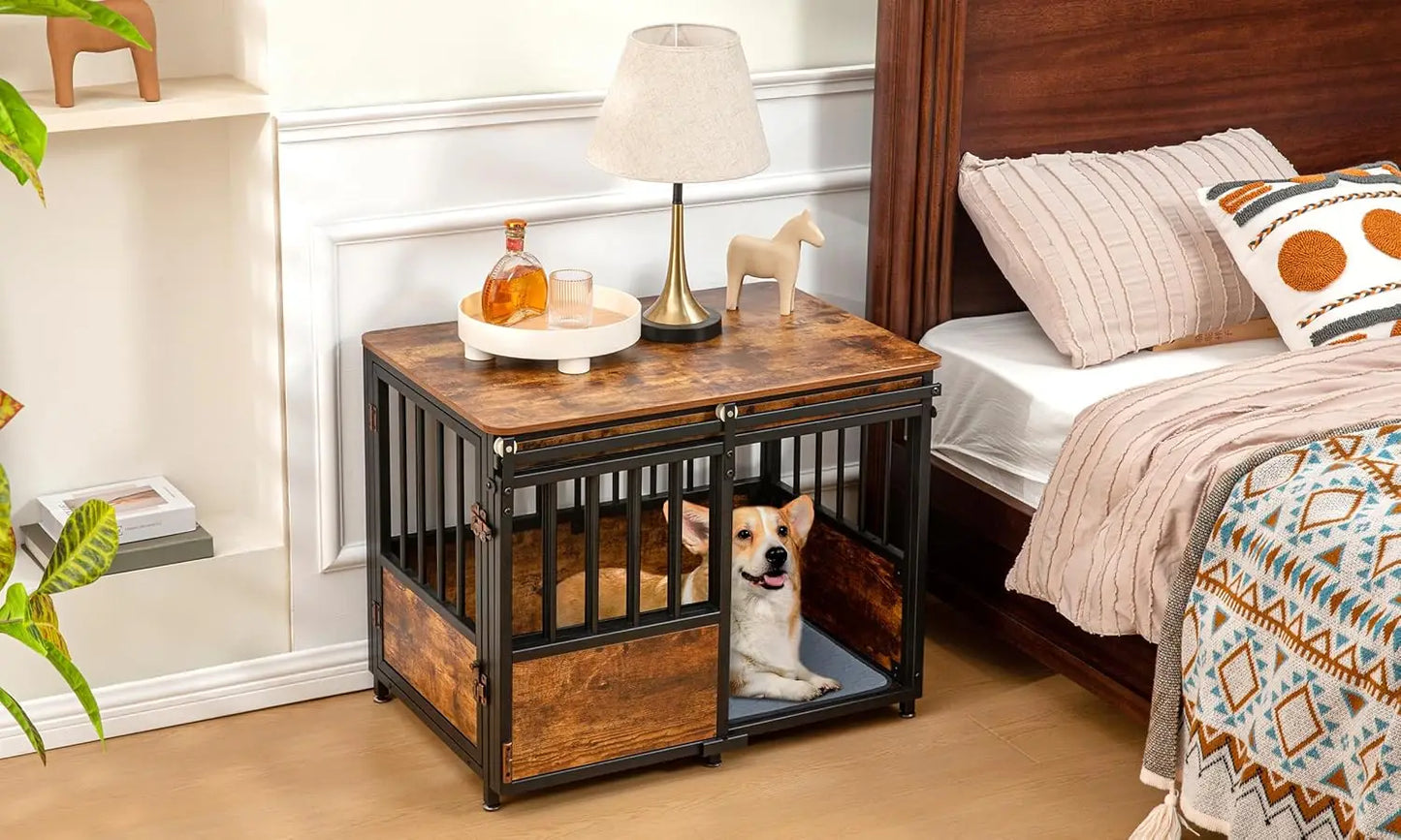 KOOPRO 32" Dog Crate Furniture with Cushion-- Wooden Heavy Duty Dog Kennel with Double Doors