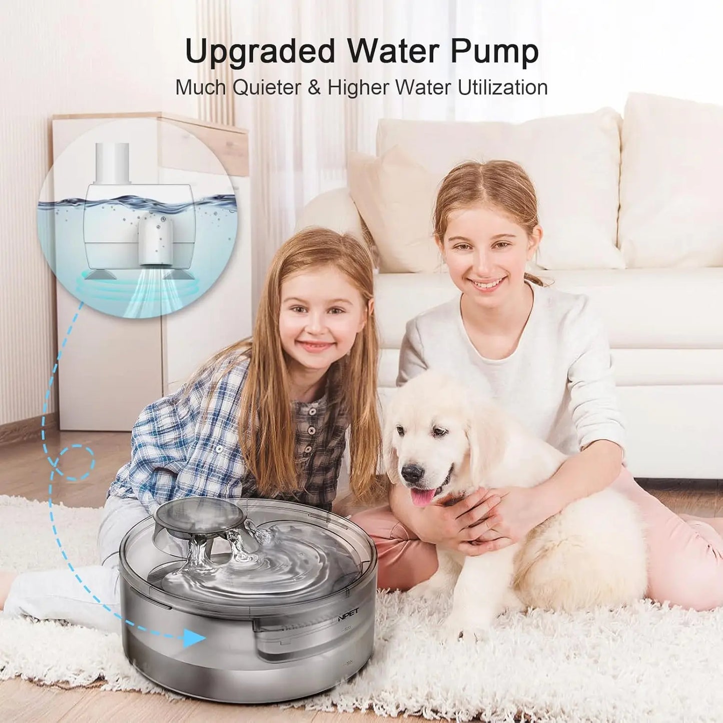 NPET DF10 Dog Water Fountain, 170oz/1.3Gallon/5L Large Automatic Pet Water Dispenser Dog Water Bowl for Cats, Dogs, Multiple Pets