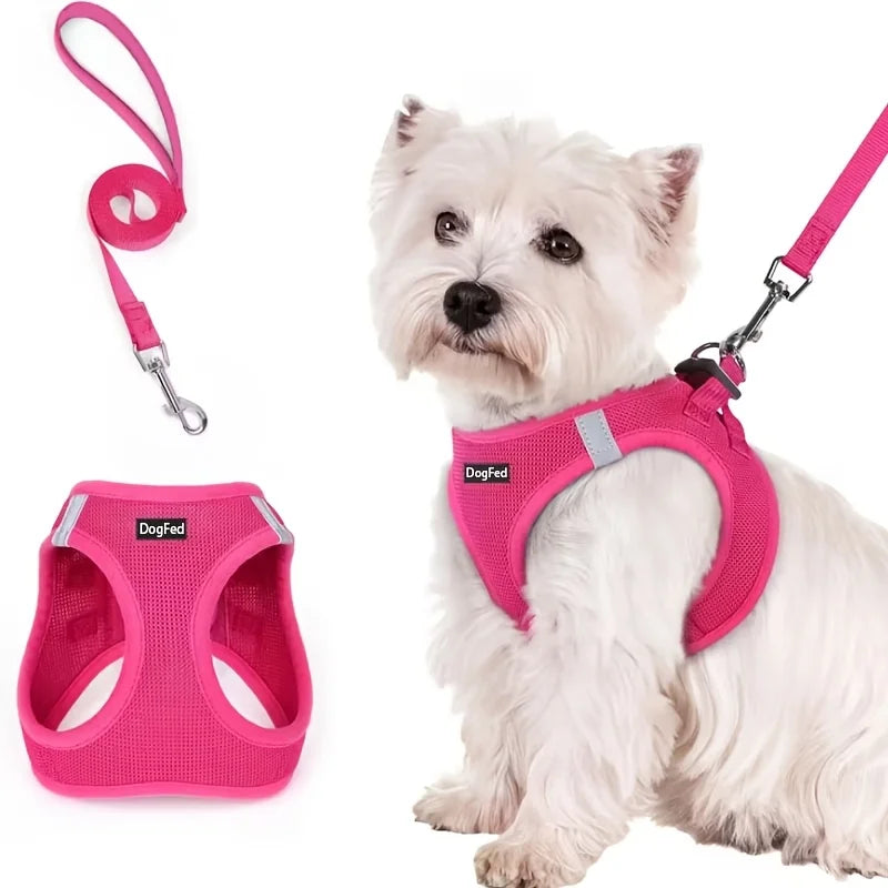 1pc Dog Harness and Leash Set- Breathable Mesh- Reflective Vest- Soft Lightweight-sizes XS to XL-Collars/Leashes